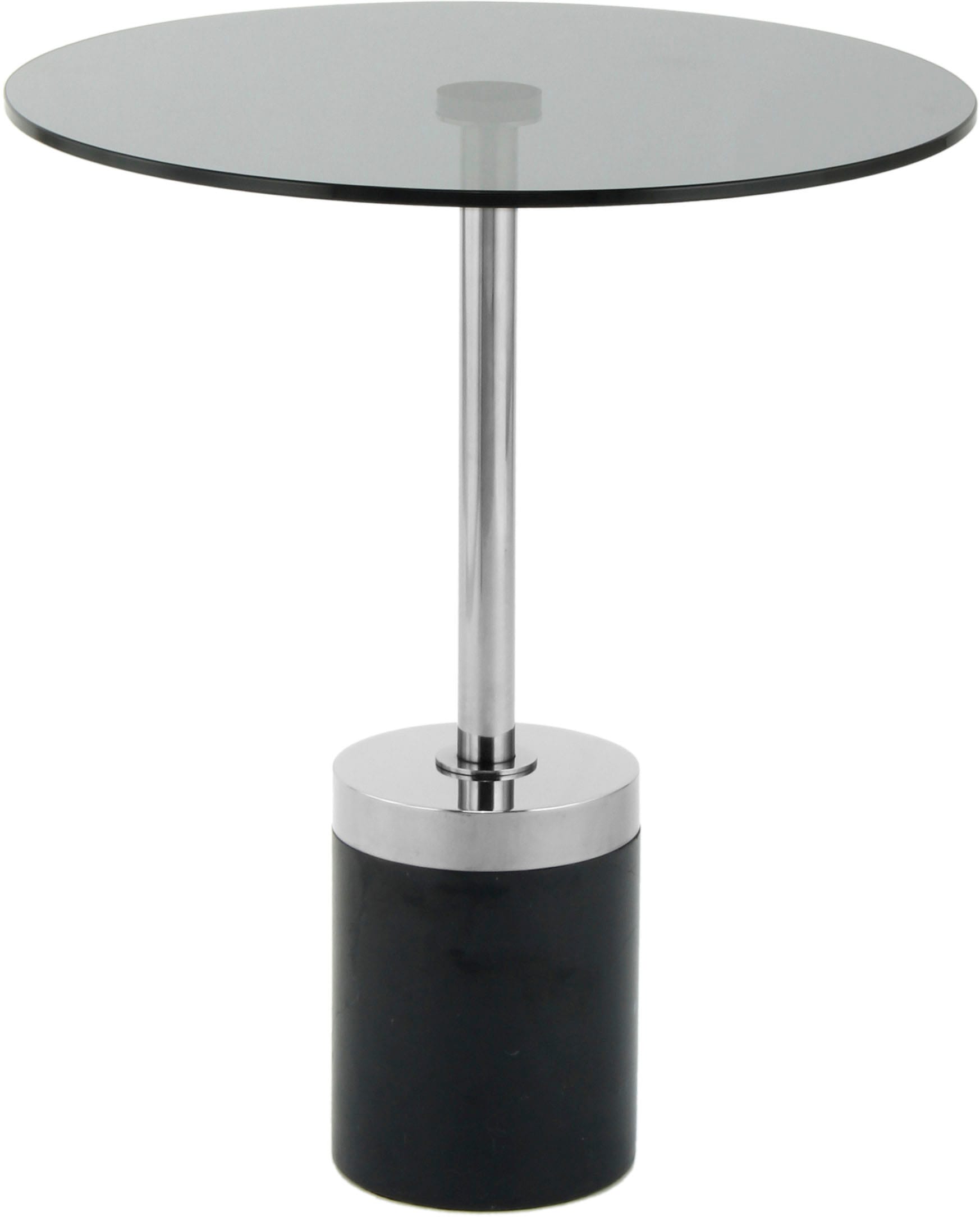 Beistelltisch KAYOOM "Lana 125, robuste Glasplatte, Sockel in Mamor Optik", grau (graphit, schwarz, silber, grau), B:46cm H:53cm T:46cm, 100% Edelstahl, 100% Glas, 100% Marmor, Tische, Beistelltisch, robust, pflegeleicht, hochwertig, Outdoor und Indoor ge