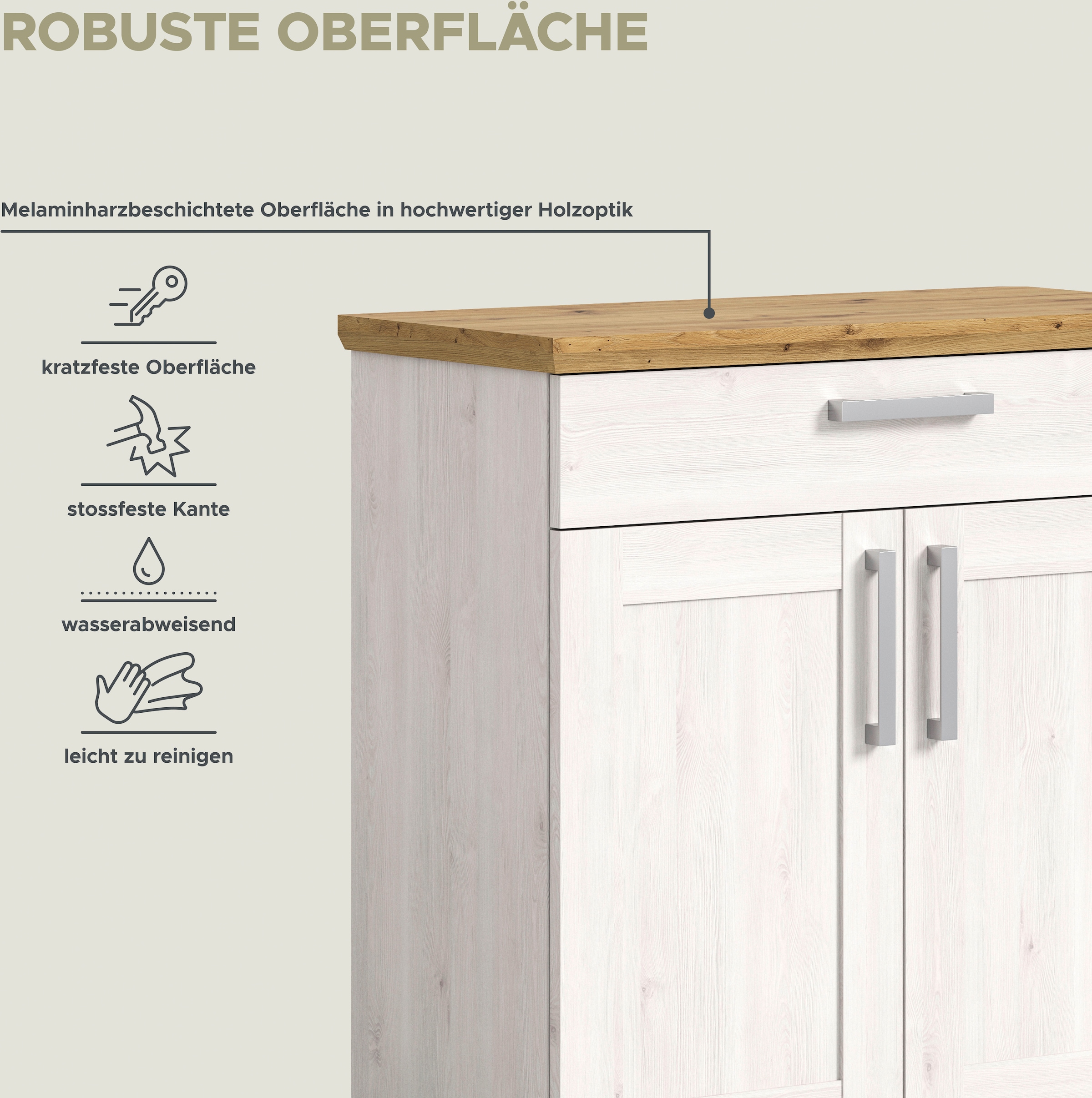 Home affaire Garderoben-Set »Cosenza, Breite ca. 285 cm, 2-farbig, 5-teilig, bestehend aus:«, (5 St.), Garderobenschrank, Sitzbank, Garderobenpaneel, Schuhschrank, Spiegel
