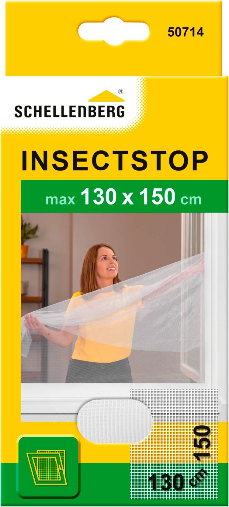 SCHELLENBERG Fliegengitter-Gewebe "für Fenster ohne bohren" Set, 1 Stk. tlg. Insektenschutz inkl. Befestigungsband, 130 x 150 cm, anthrazit, weiß