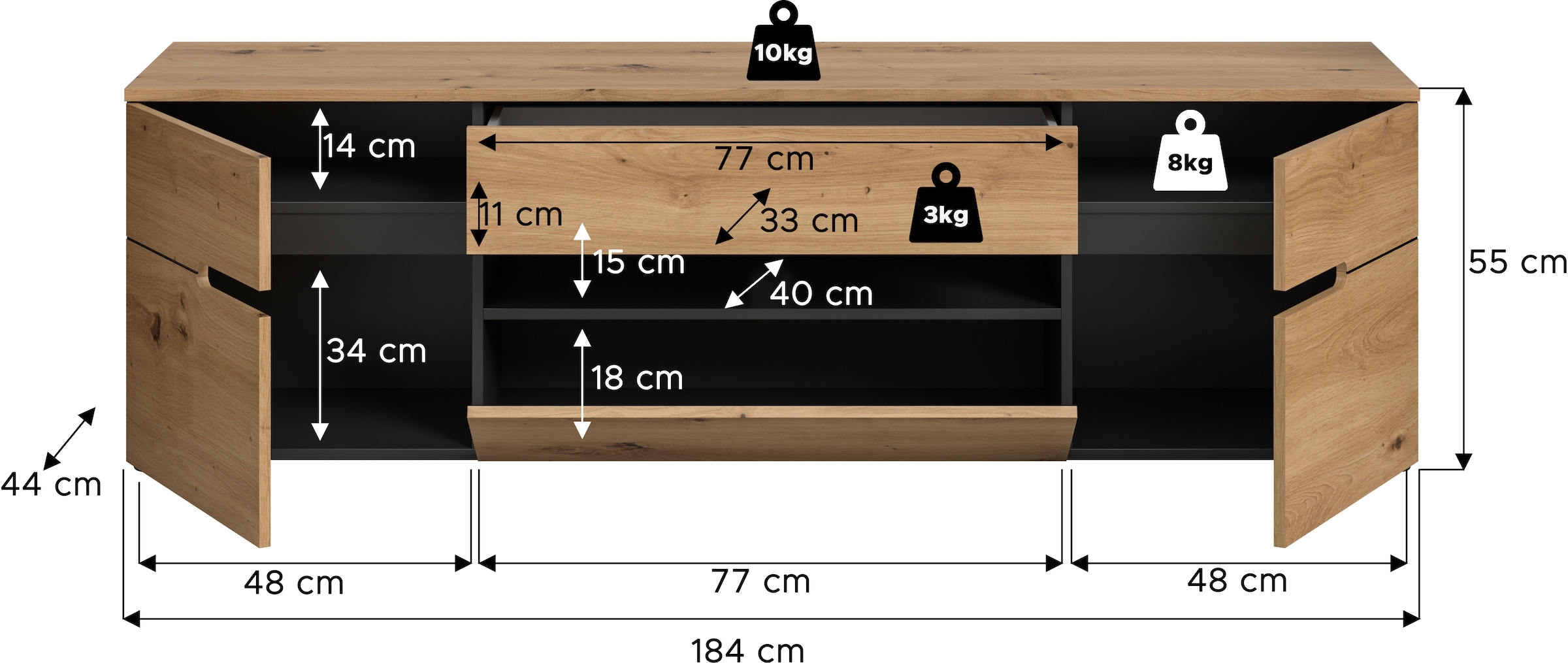 INOSIGN TV-Schrank »REHAT, TOPSELLER!, Breite: 184cm, 2 Türen, 1 Klappe, 1 Schublade«, (1 St.), Lowboard, TV Lowboard, Anrichte, Fernsehschrank, Sideboard