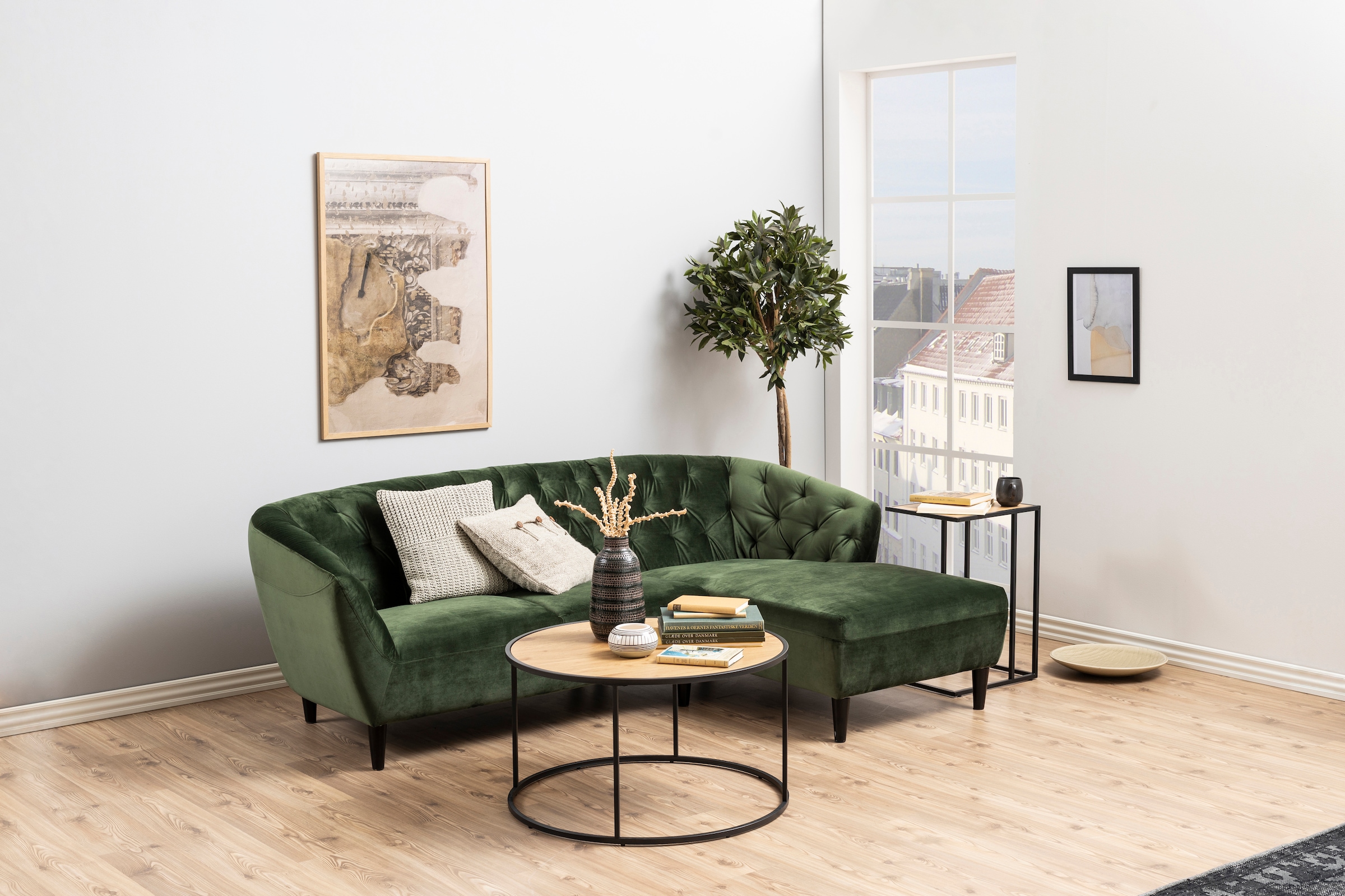 ACTONA GROUP Couchtisch, mit Tischplatte in Naturoptik und schmalem Metallfuß, rund, T: 80 cm