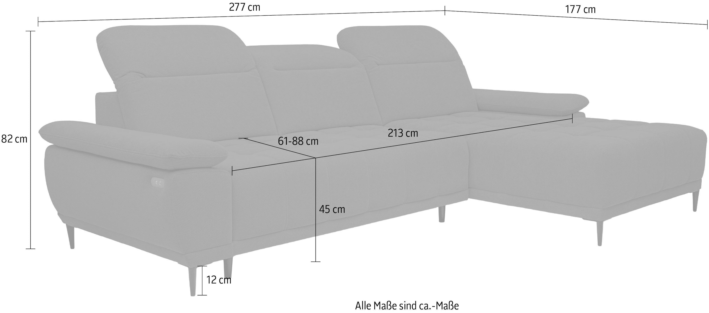 WERK2 Ecksofa »Focus-S elektr. Sitztiefenverstellung, verst. Kopfteile, bodenfrei« Luxus-Microfaser weich, L-Form, XXL, elektrische Sitztiefenverstellung