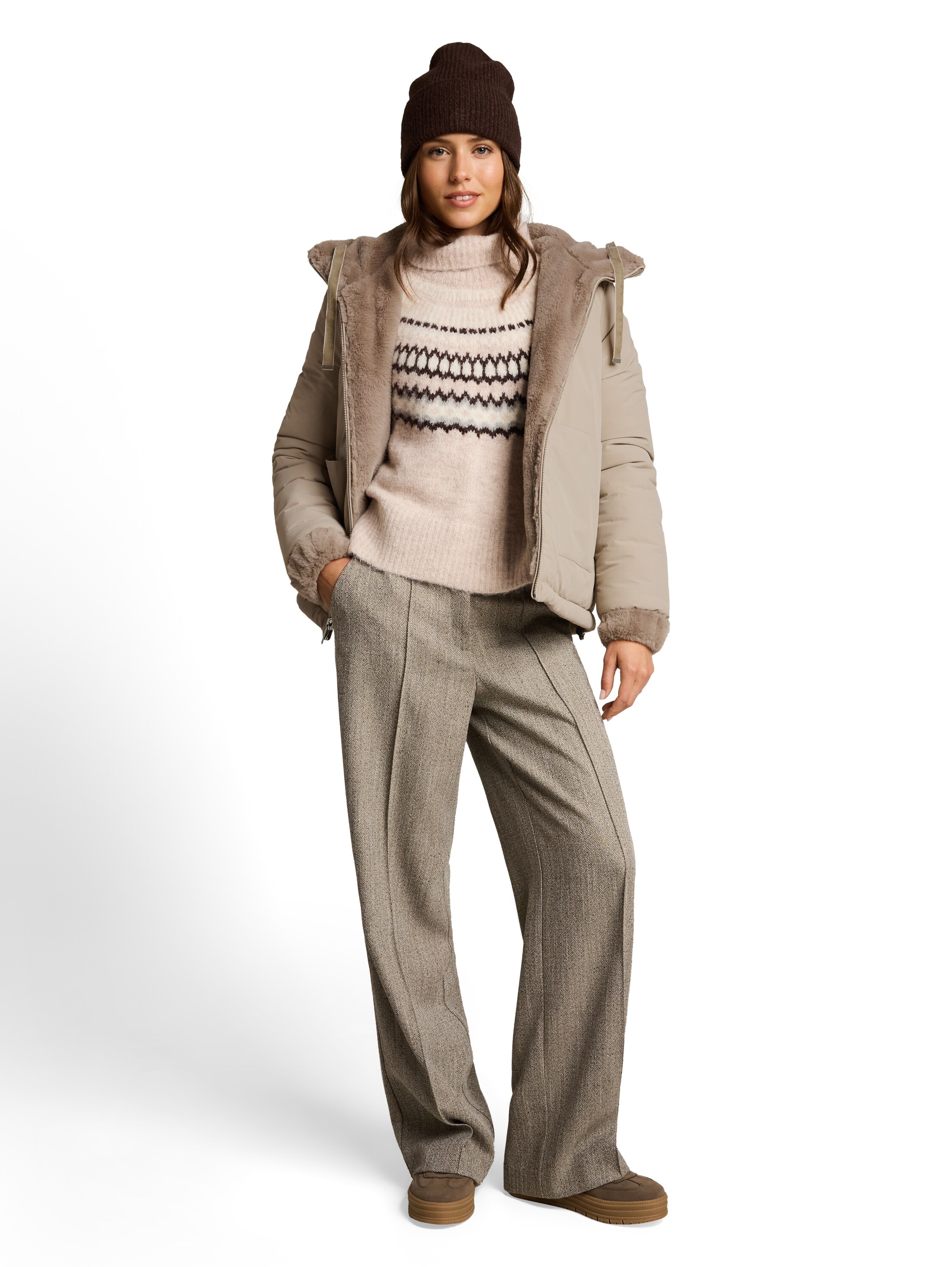TOM TAILOR Wendejacke »Regular« mit Kapuze beidseitig tragbar / Fleece mit Kapuze / Winterjacke