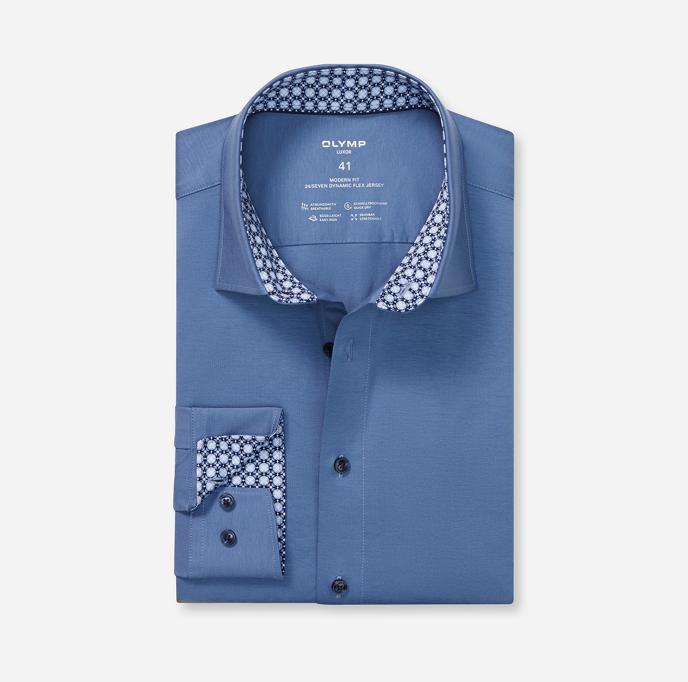 OLYMP Langarmhemd »Luxor 24/Seven«, Atmungsaktiv, Jersey, modern fit, New Kentkragen, Businesshemd