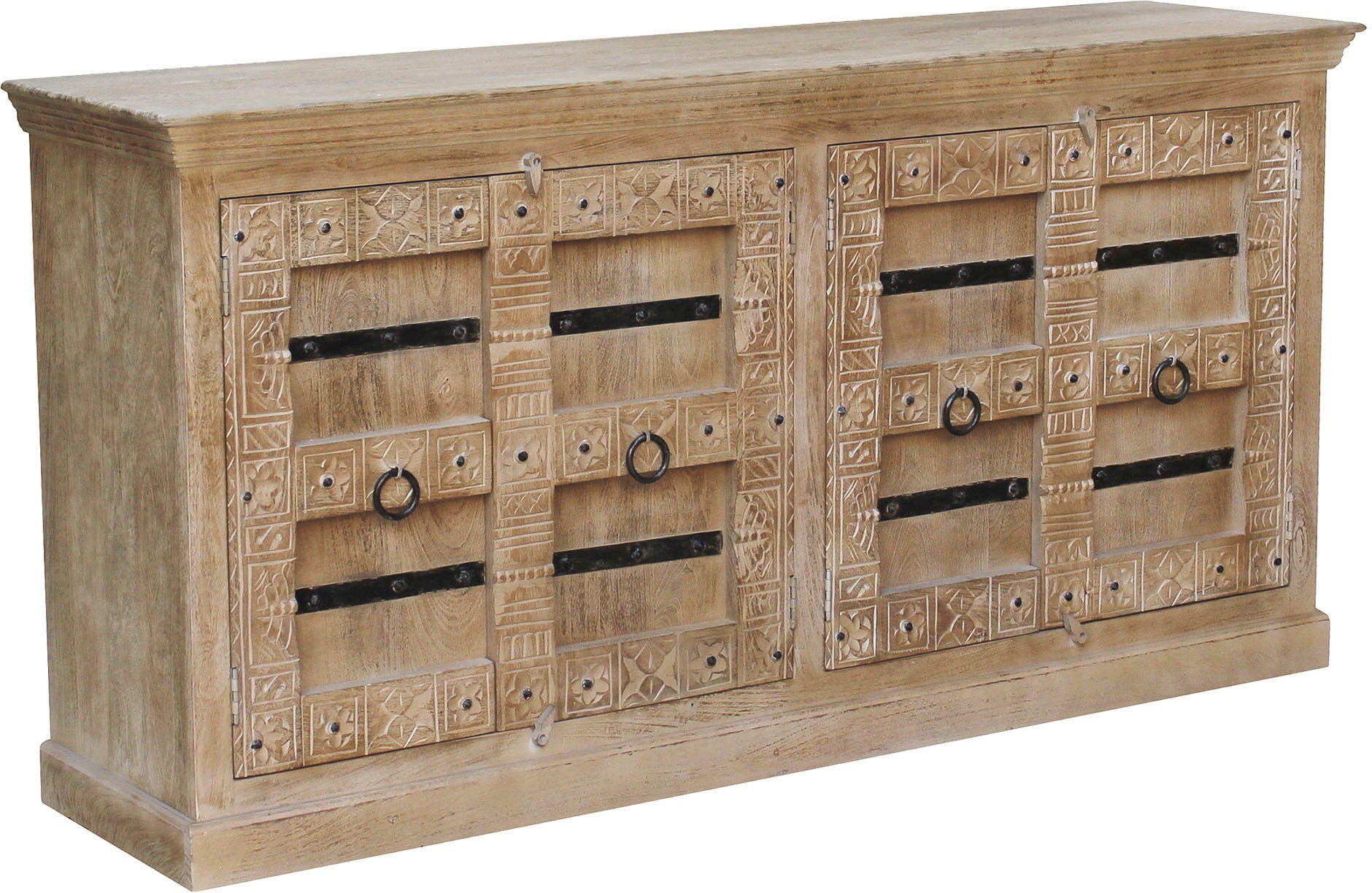 SIT Sideboard "Casablanca aus Mangoholz mit Schnitzereien & 4 Türen" Aufwendige Schnitzfront