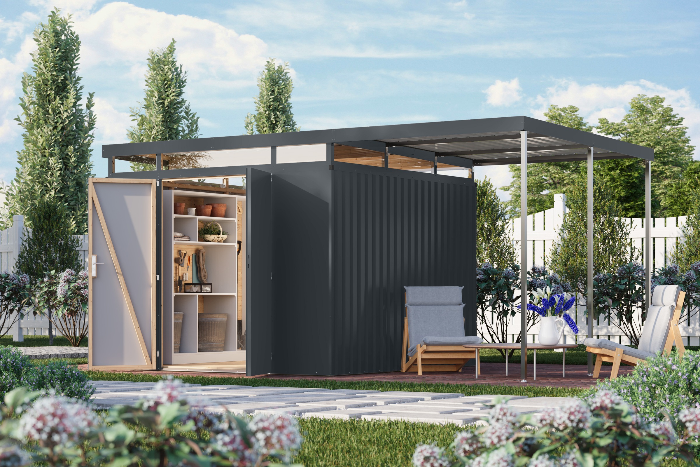 Karibu Gerätehaus »Titanium 3,5 SET mit Anbaudach«