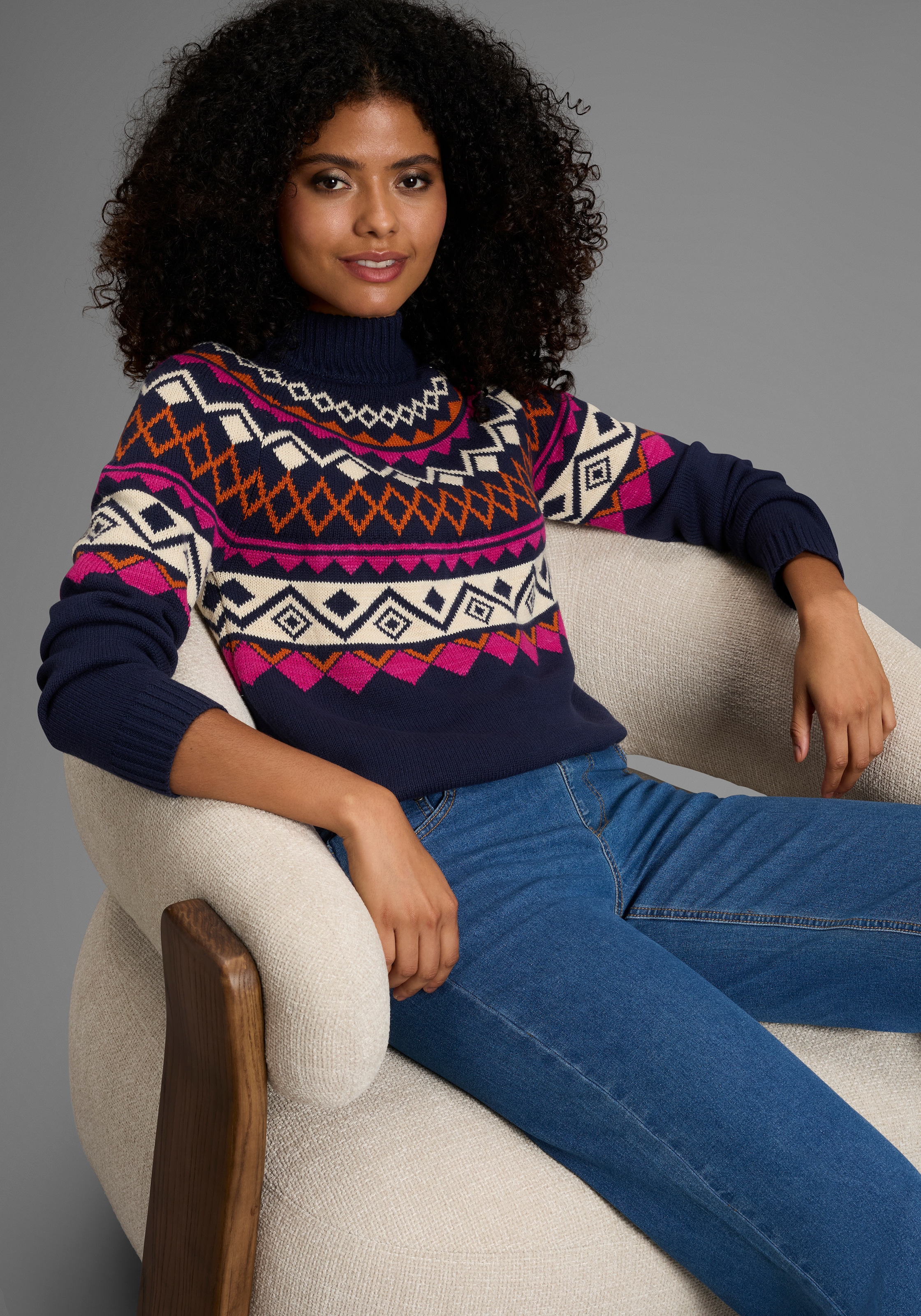 KangaROOS Norwegerpullover mit schönem Muster und hohem Rippkragen