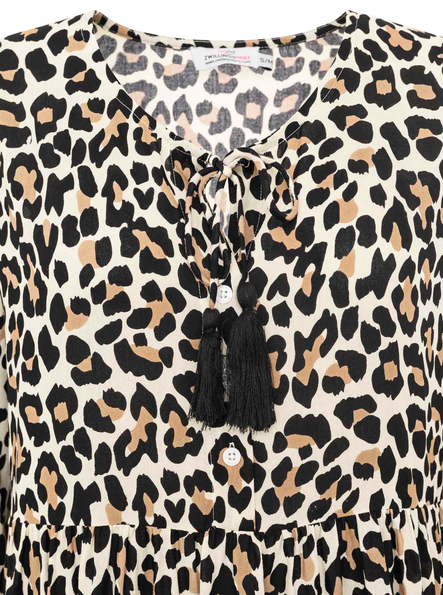 Zwillingsherz Sweatkleid »"Leo Dream"« Leomuster, figurumspielend, pinke Tassel, lange Ärmel