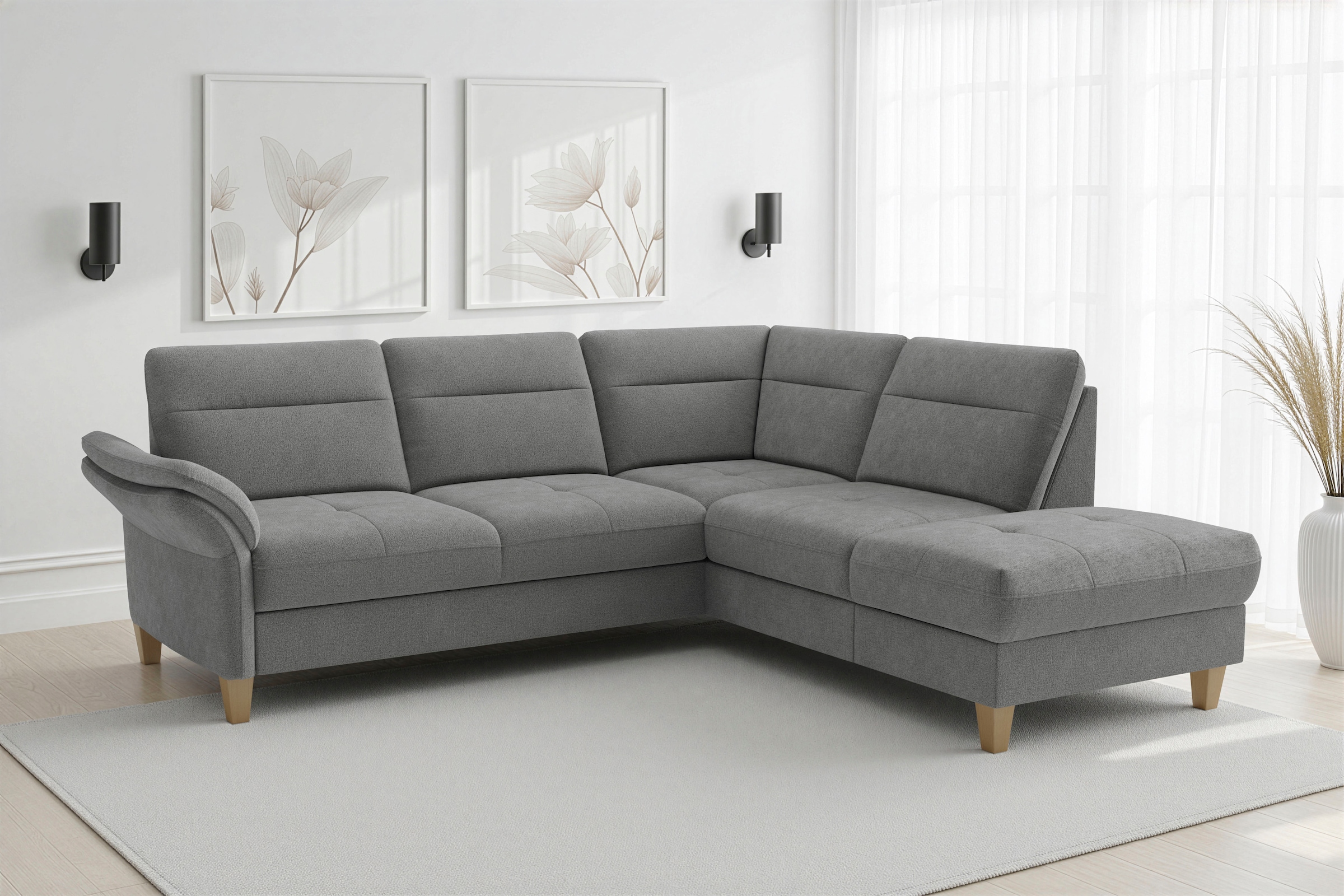 sit&more "Pamela L-Form, B: 218 cm, optional Schlaffunktion & Bettkasten" wahlweise mit Armteilverstellung, Sofa mit Federkern, Sitzhöhe: 48 cm
