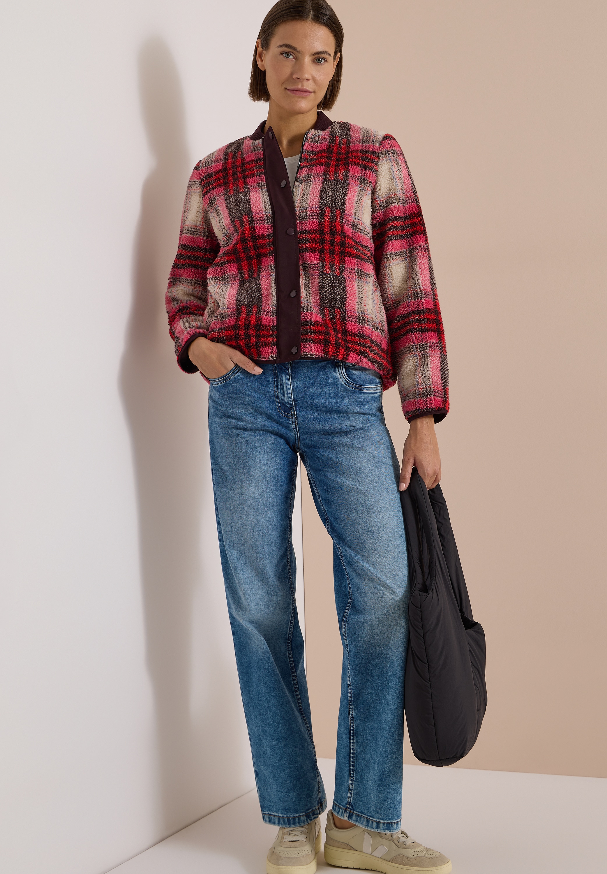 Cecil Blouson ohne Kapuze Teddy-Blouson / Karo-Muster /  mit Softshelldetails