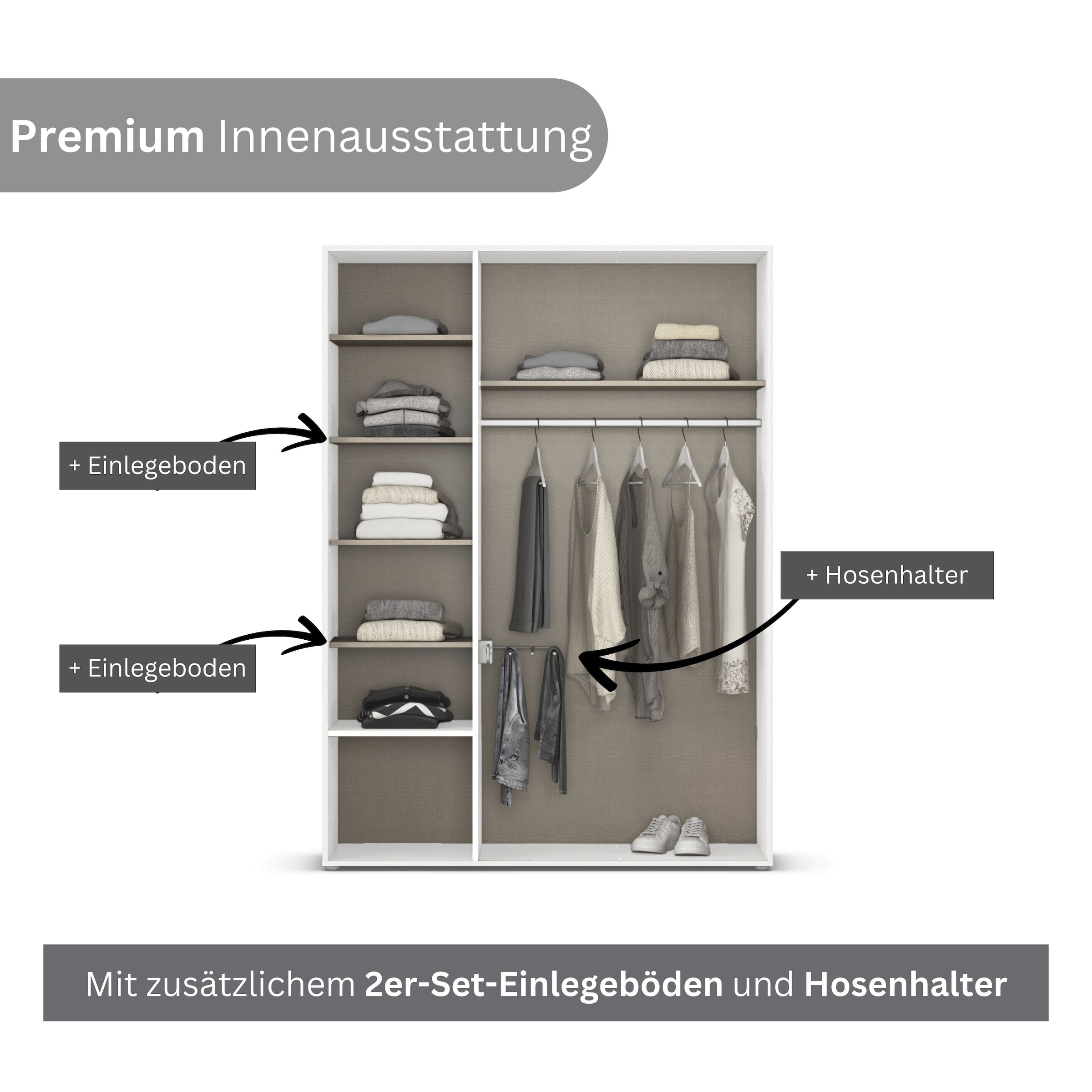 rauch Drehtürenschrank »Kleiderschrank Schrank Garderobe Wäscheschrank NABILA viel Stauraum«, (in 3 verschiedenen Ausstattungen BASIC/CLASSIC/PREMIUM), mit 2 Schubladen und Push-to-Open Funktion TOPSELLER MADE IN GERMANY