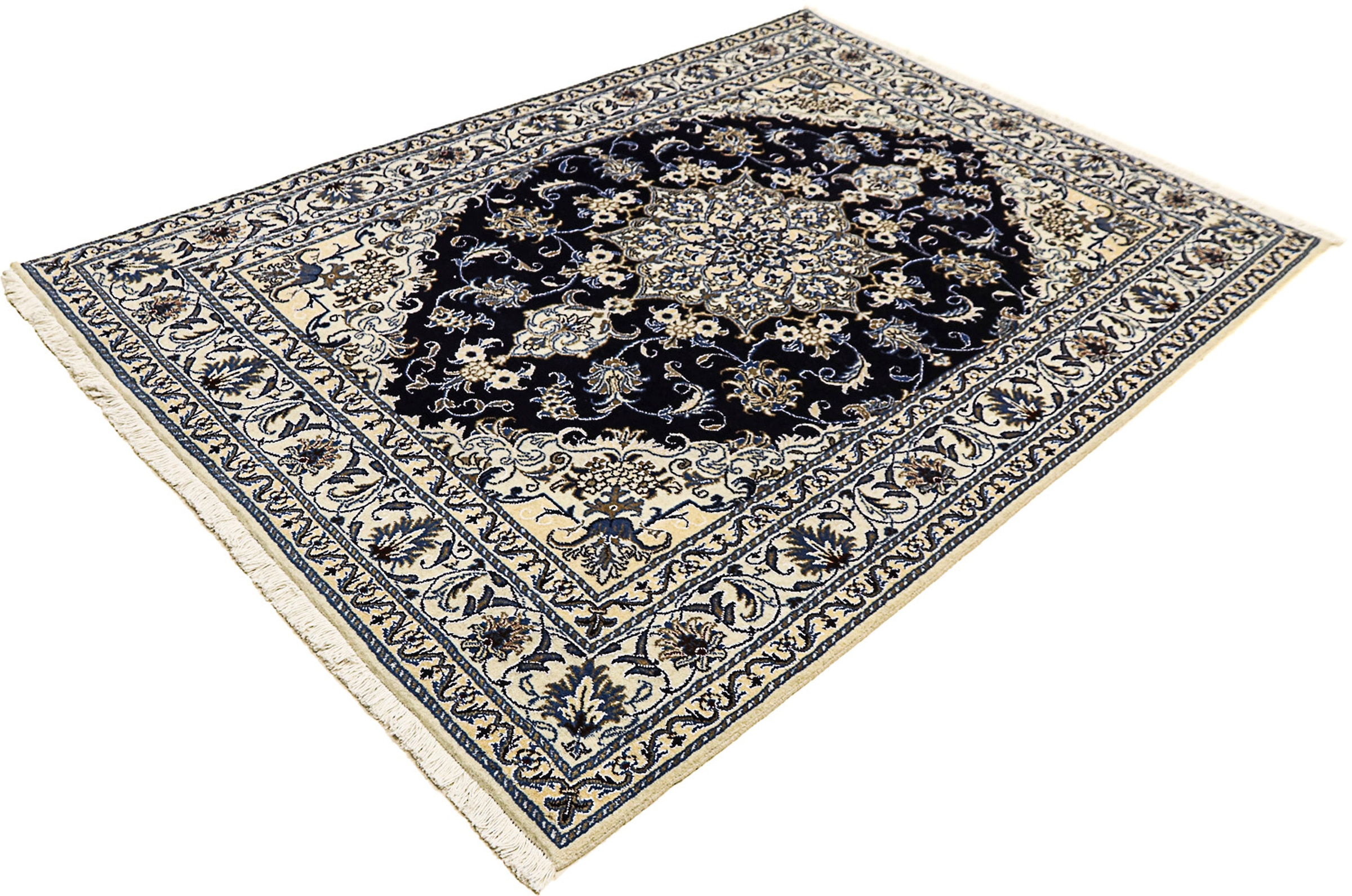 morgenland Orientteppich "Perser - Nain - 206 x 147 cm - dunkelblau", rechteckig, 12 mm Höhe, Wohnzimmer, Handgeknüpft, 