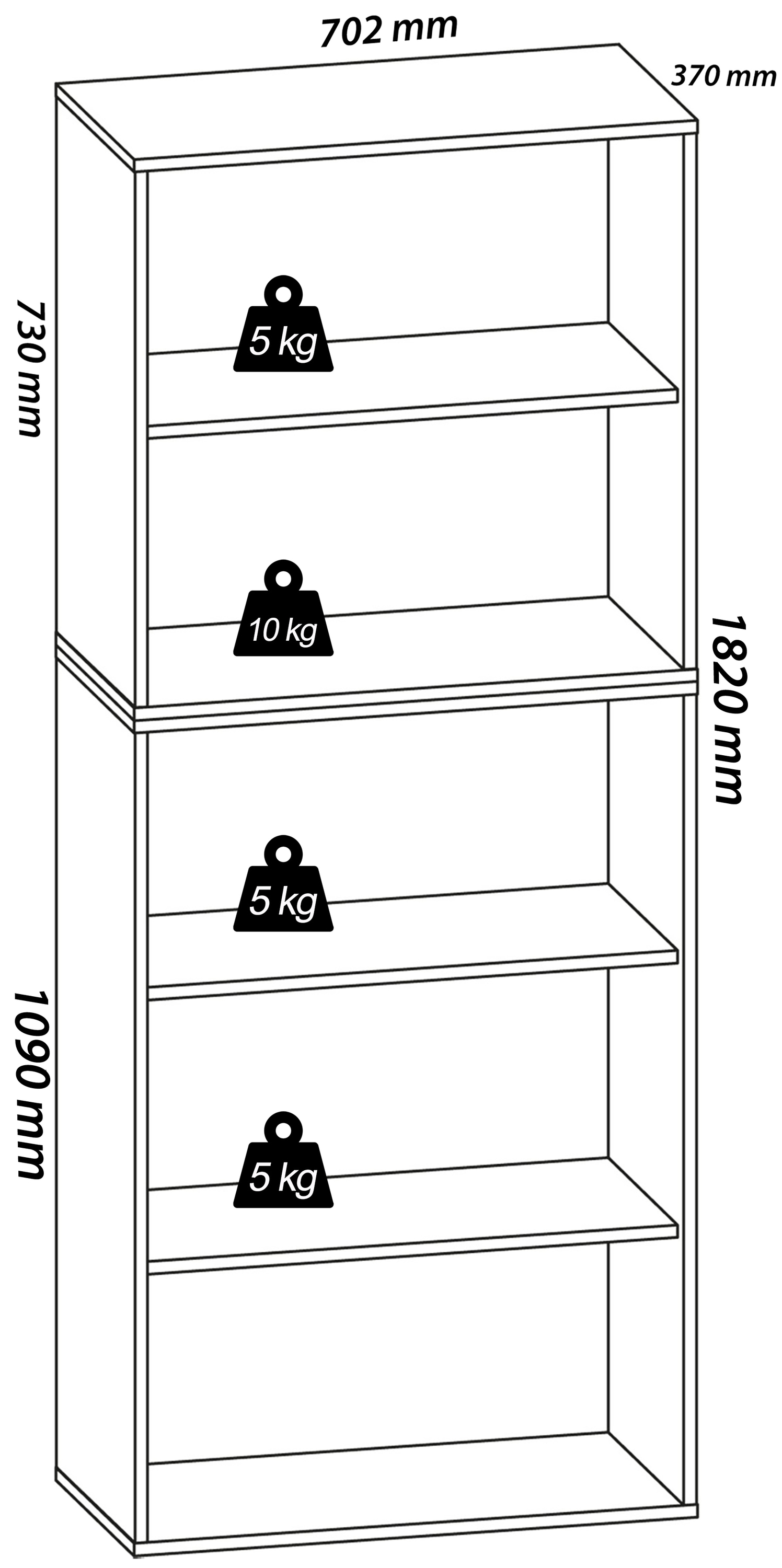 VCM Aktenregal »VCM Holzregal stehend | platzsparender Aktenschrank | Maße ca. B. 70 x H. 184 x T. 37 cm | Elegantes Regal stehend | Büroregal ¿ Lona 5f«