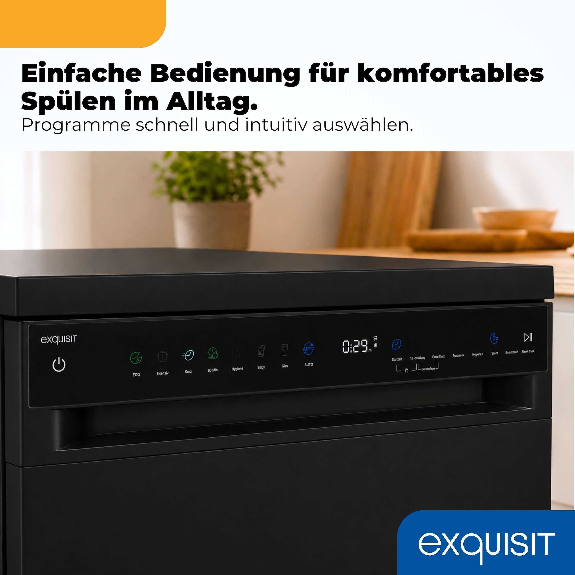 exquisit Standgeschirrspüler 9316 »GSP9316-450C schwarz« 10,9 l 16 tlg. Maßgedecke 16 Maßgedecke, LED, Besteckschublade, Auto Door Open, AquaStop