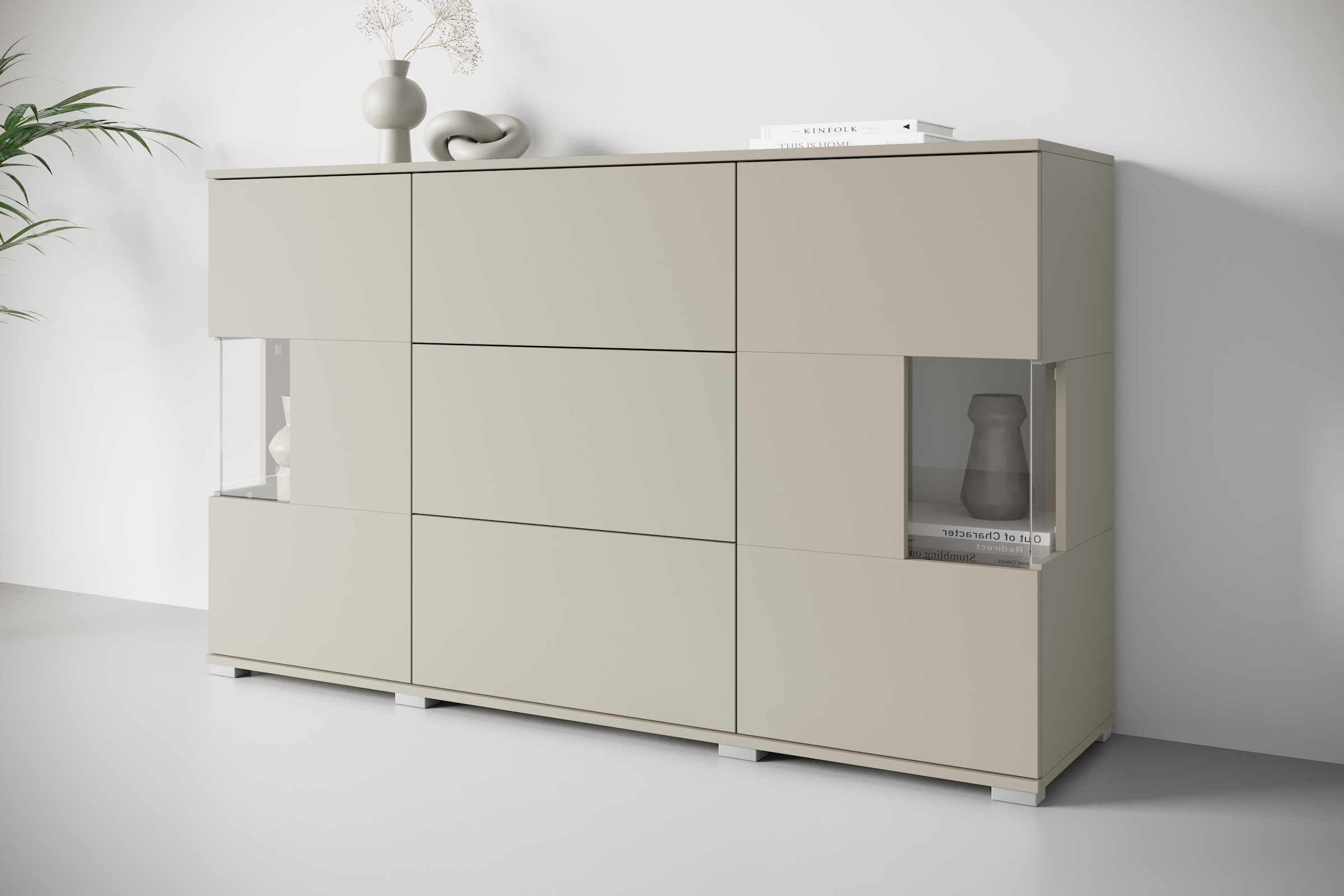 OTTO home Sideboard "Kenia" 1 Stk. tlg. Sideboard mit 3 Schubladen, 6 Fächern, Glastüren, Breite 150 cm