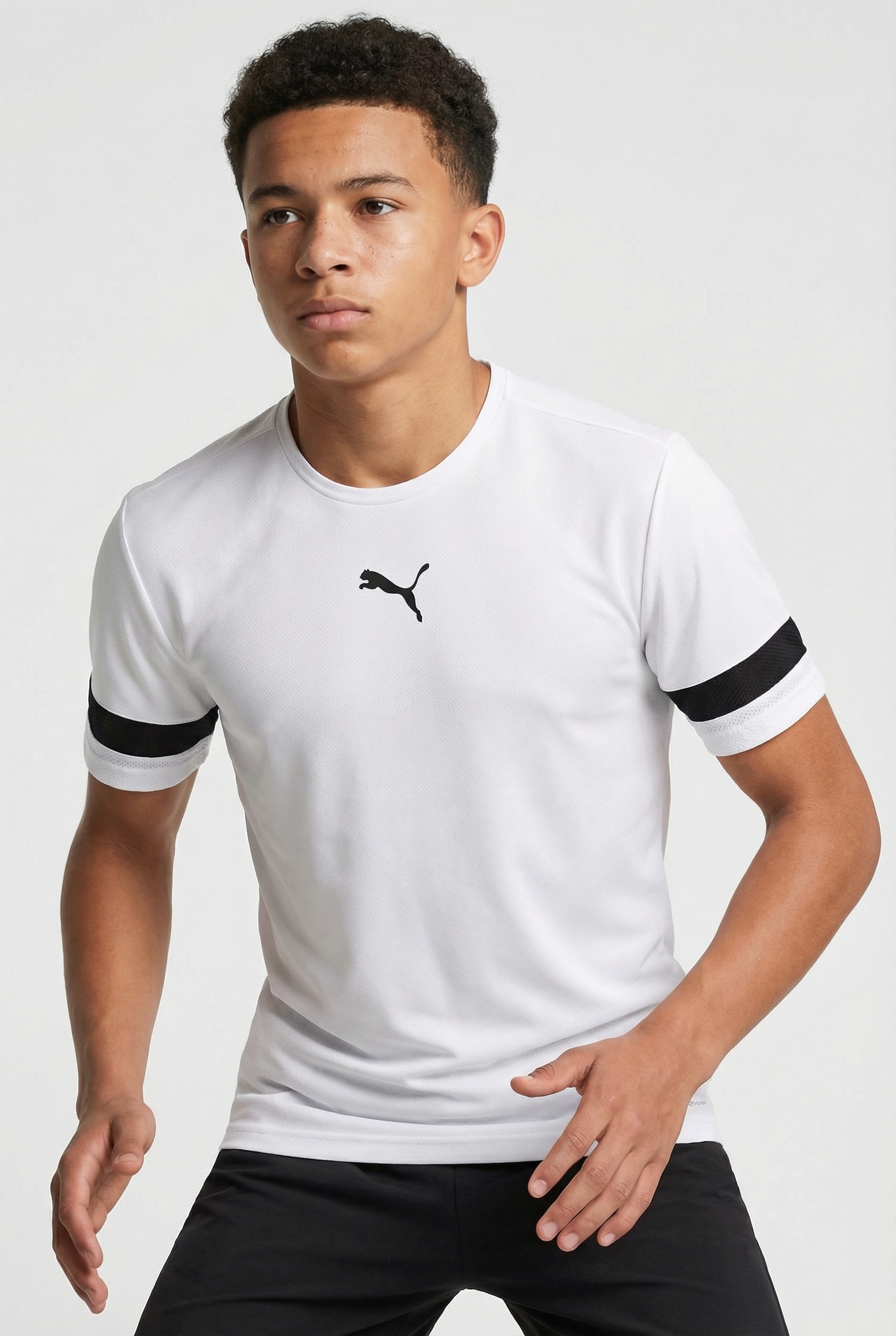 Fußballtrikot PUMA "TEAMRISE JERSEY JR", Mädchen, Gr. 140, schwarz-weiß (puma weiß, puma schwarz, puma weiß), Netz, Obermaterial: 100% Polyester, unifarben, slim fit normal, Rundhals, Trikots Fußballtrikot, Fußball, Kurzarm, mit Rundhalsausschnitt, mit Dr