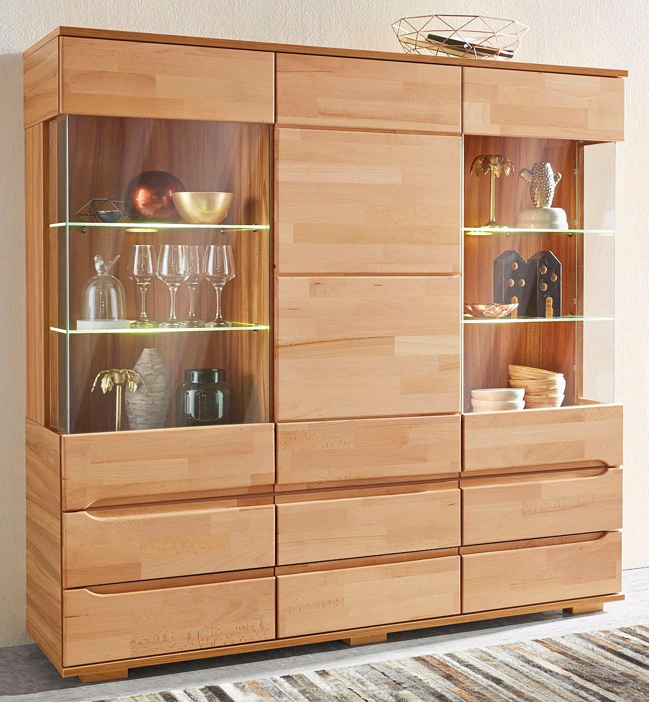 Home affaire Highboard "Ribe,150cm breit,40 cm tief,Fronten Massivholz,9 Fä günstig online kaufen