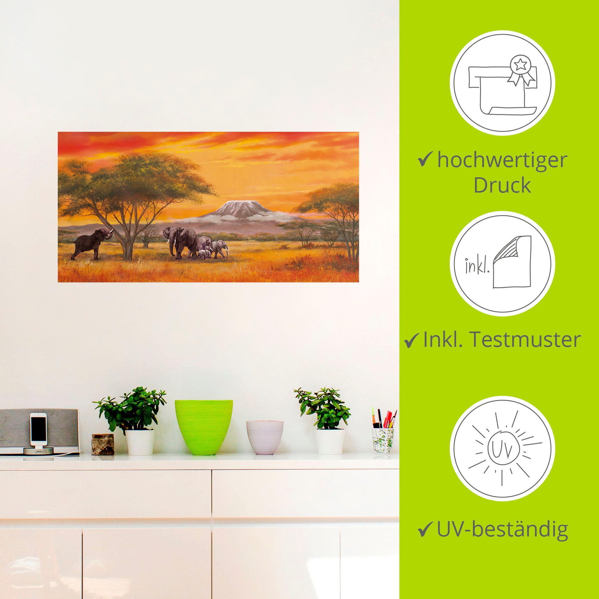 Artland Wandbild »Elefanten«, Elefanten Bilder, (1 St.), als Alubild, Outdoorbild, Leinwandbild, Poster, Wandaufkleber