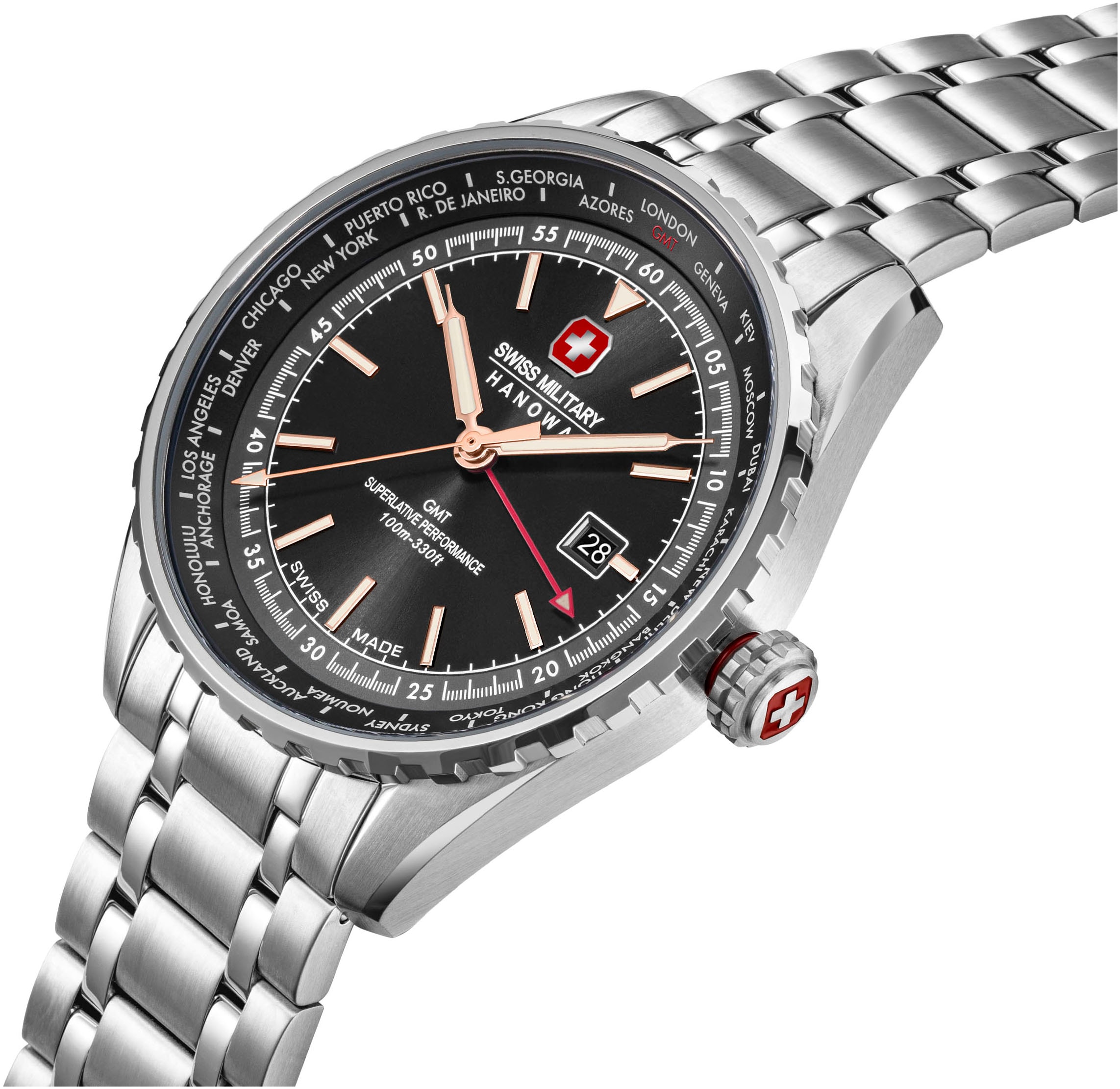 Swiss Military Hanowa Quarzuhr »AFTERBURN GMT«, Armbanduhr, Herrenuhr, Schweizer Uhr, Swiss Made, Datum, Saphirglas