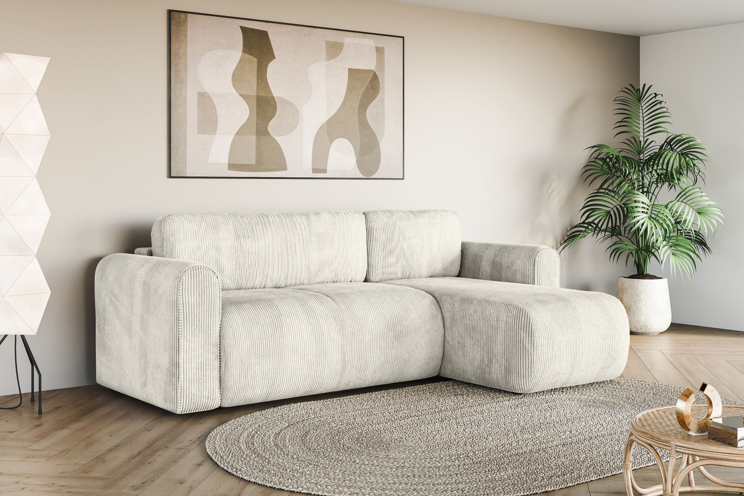 INOSIGN Ecksofa »Zacharia wahlweise Schlafsofa mit Bettkasten, B/T/H 250/166/86 cm«, L-Form mit Wellenunterfederung, Recamiere beidseitig montierbar