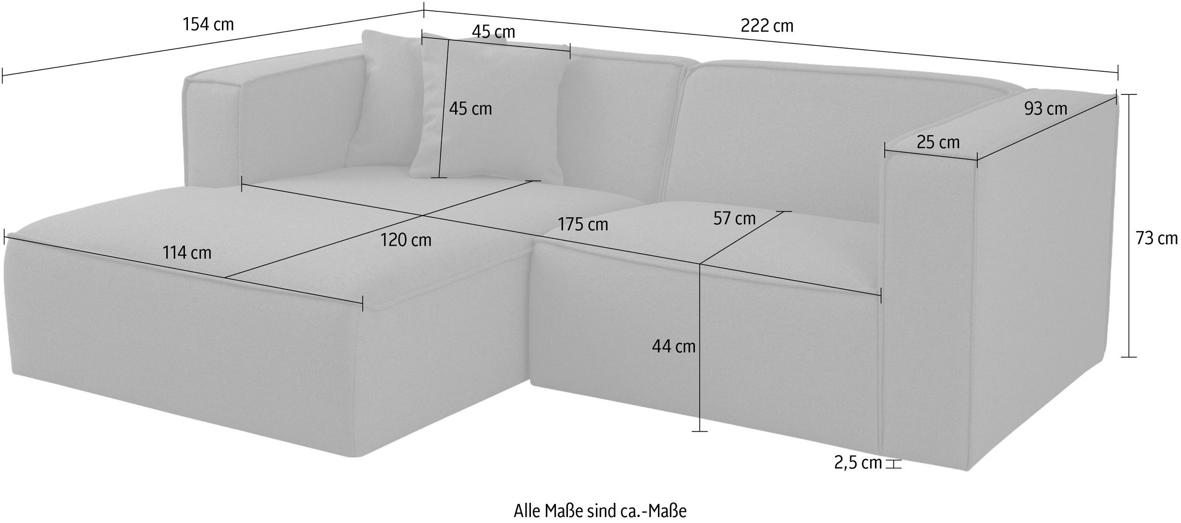 OTTO home Ecksofa »Tammie«, Breite 222 cm, Webstoff fein, bodentief, mit Wellenunterfederung