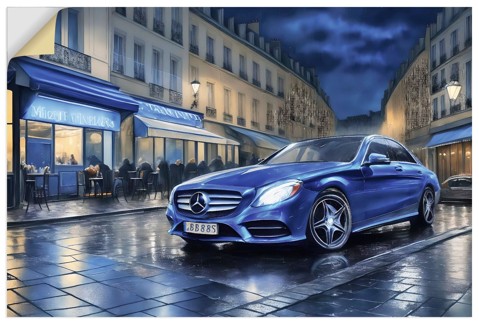 Wandbild ARTLAND "Mit dem Mercedes nach Paris", farbe bild(er): blau, B:30cm H:20cm, Bilder, als Alubild, Leinwandbild, Poster, Wandaufkleber in verschied. Größen
