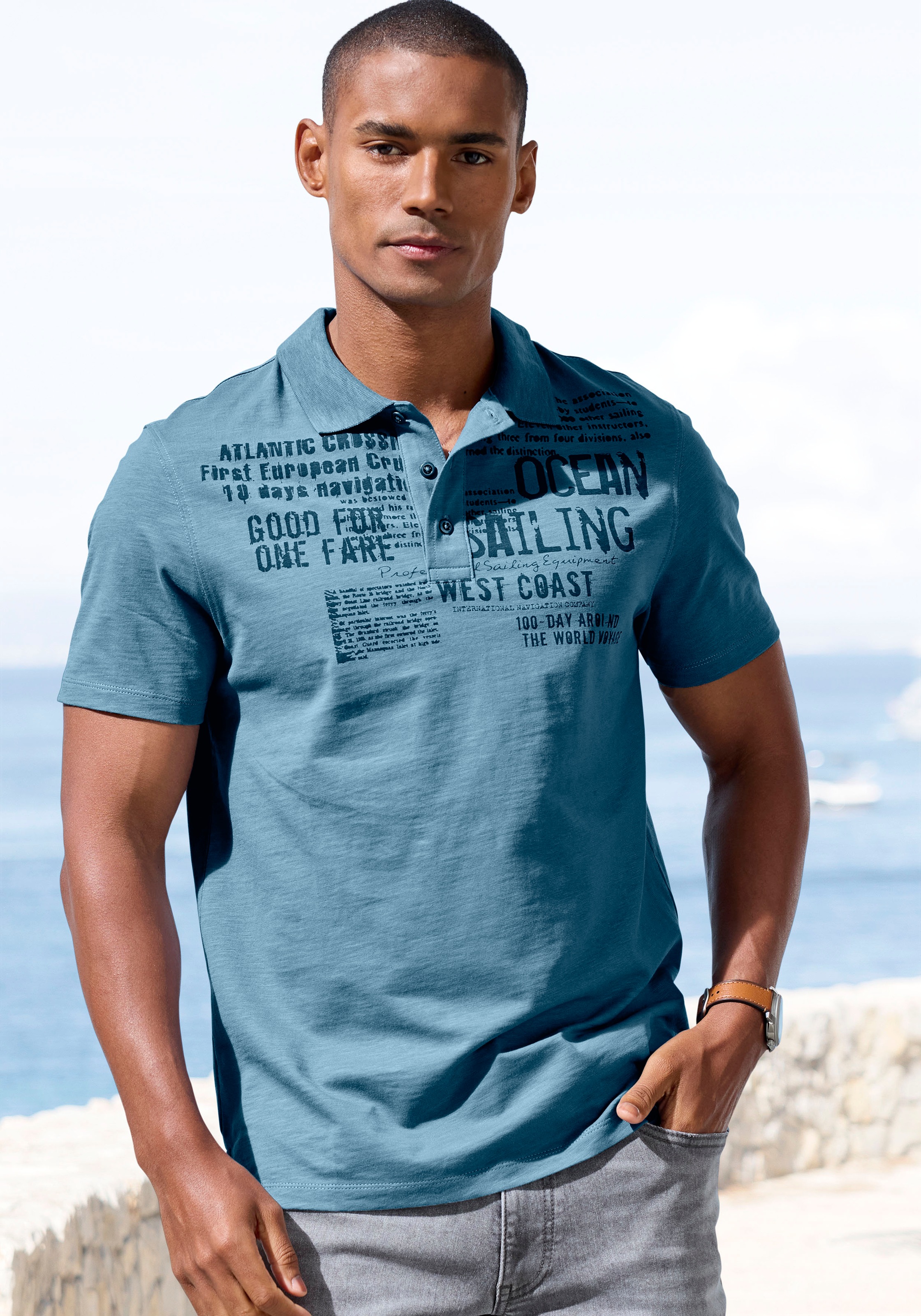 John Devin Poloshirt "mit Print" Regular-Fit, aus Slub-Qualität, mit Print günstig online kaufen