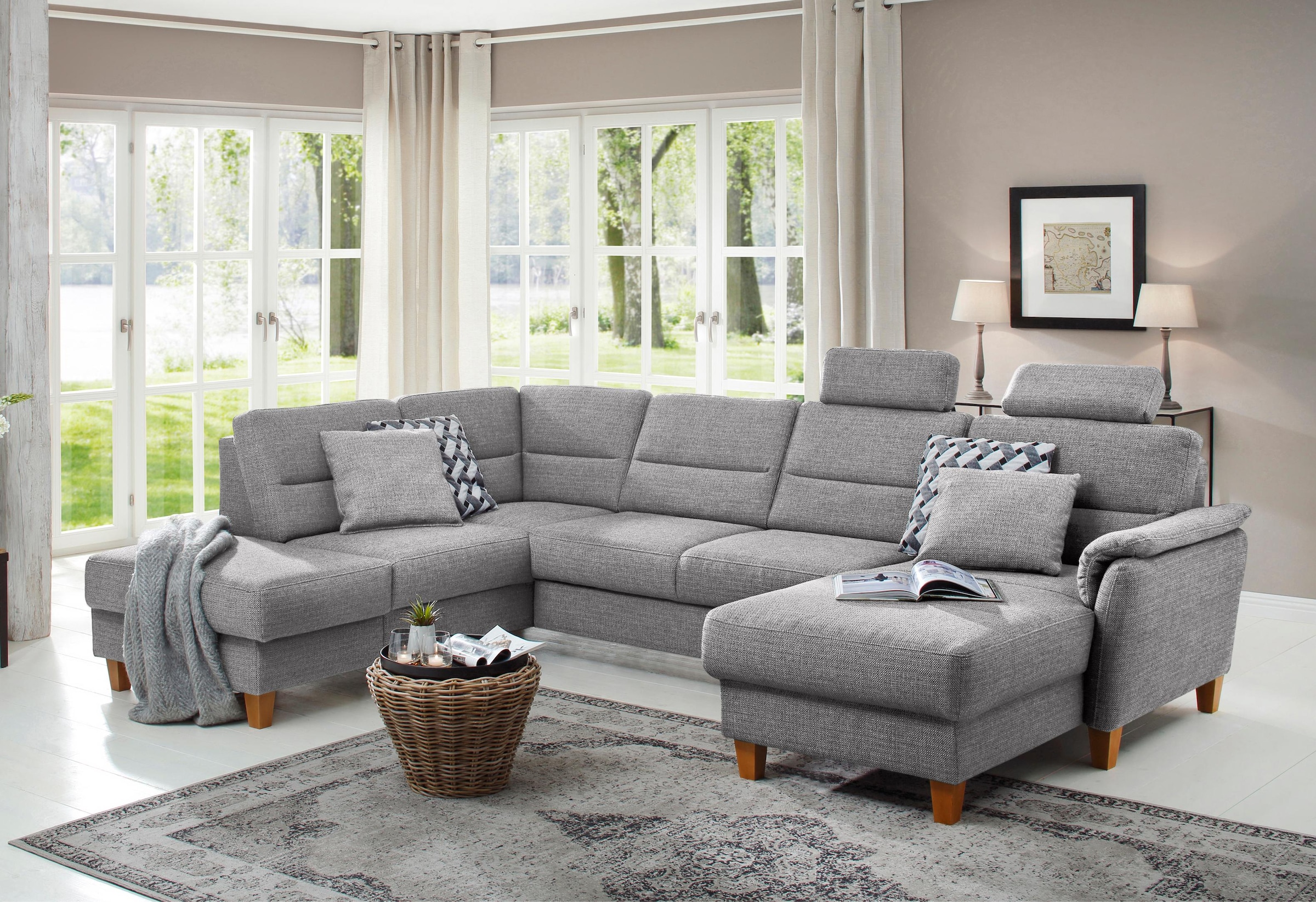 Home affaire Wohnlandschaft "Palmera U-Form, B: 308 cm" optional Bettfunkti günstig online kaufen