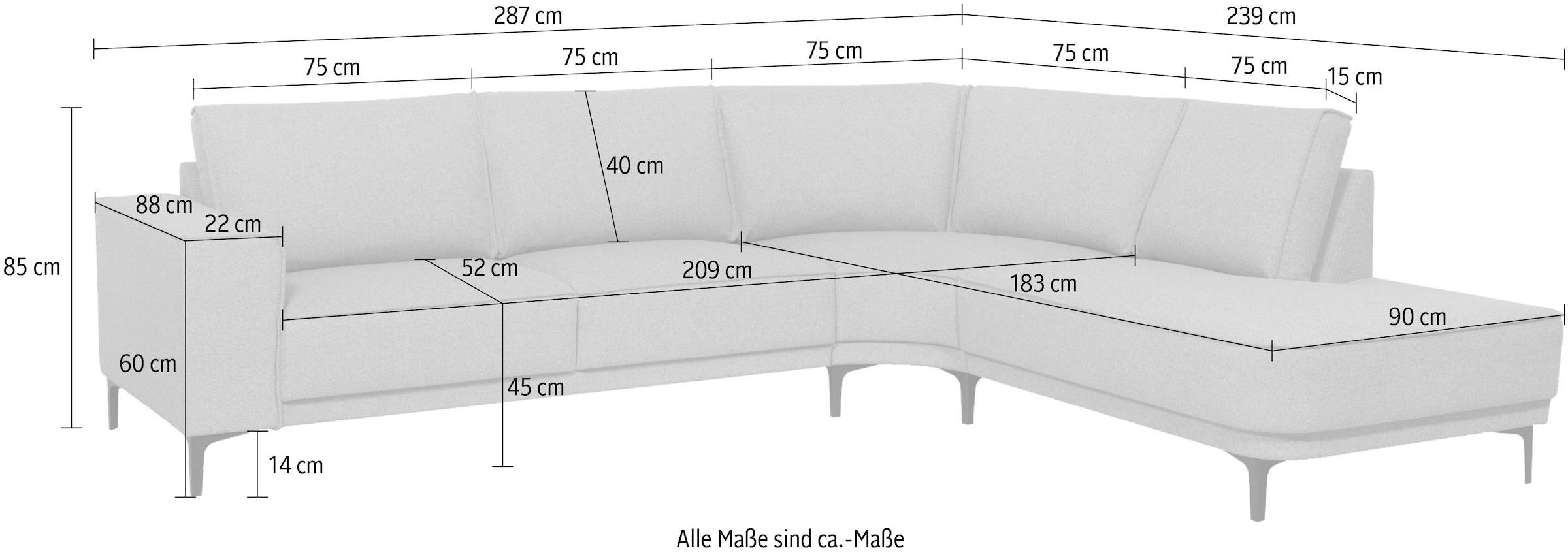 Places of Style Ecksofa »Casina«, mit abgerundeter Ottomane, in einem weichen Chenille-Stoff