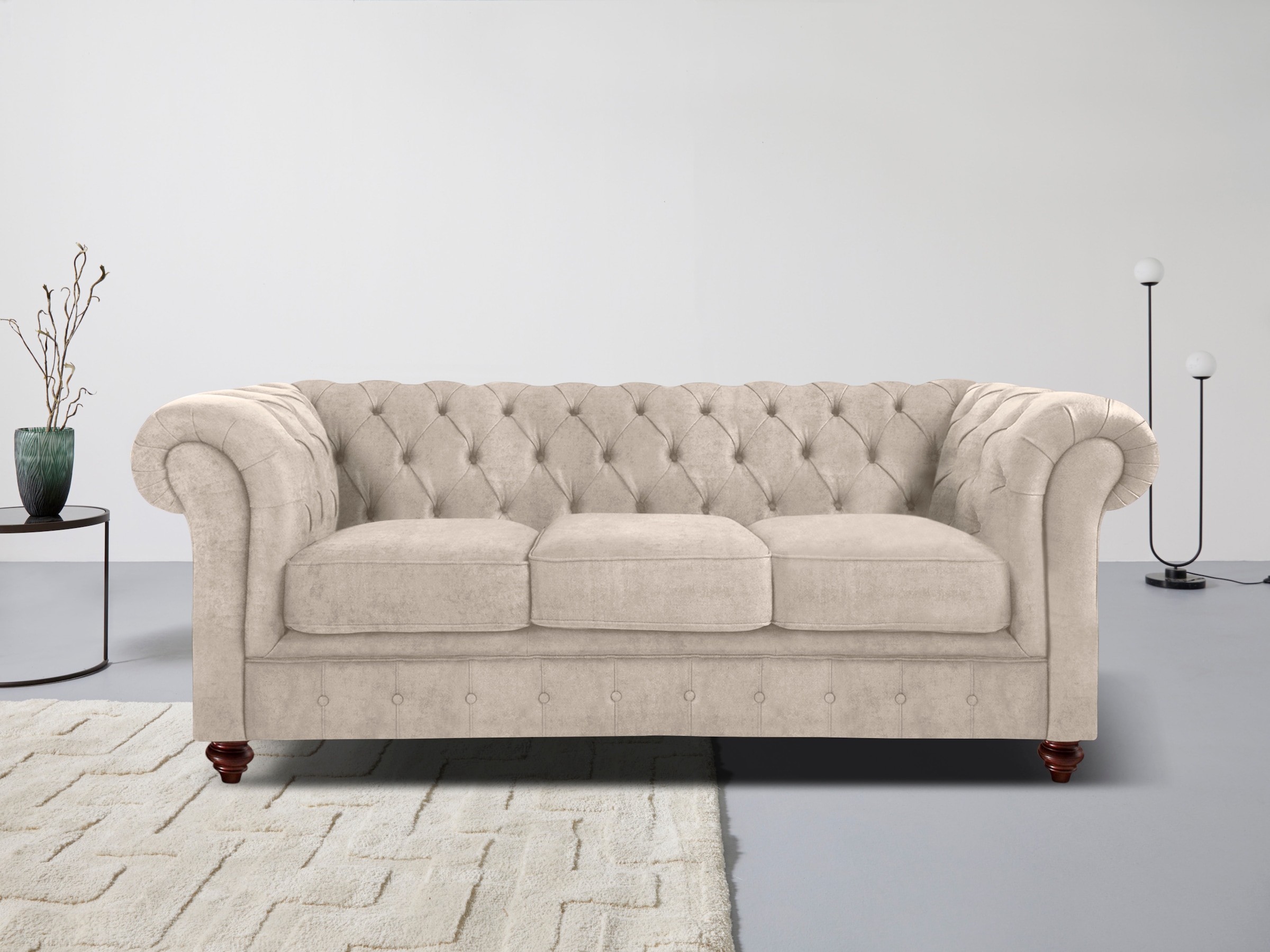 Home affaire Chesterfield-Sofa "Chesterfield 3-Sitzer B/T/H: 198/89/74 cm", mit hochwertiger Knopfheftung, auch in Leder