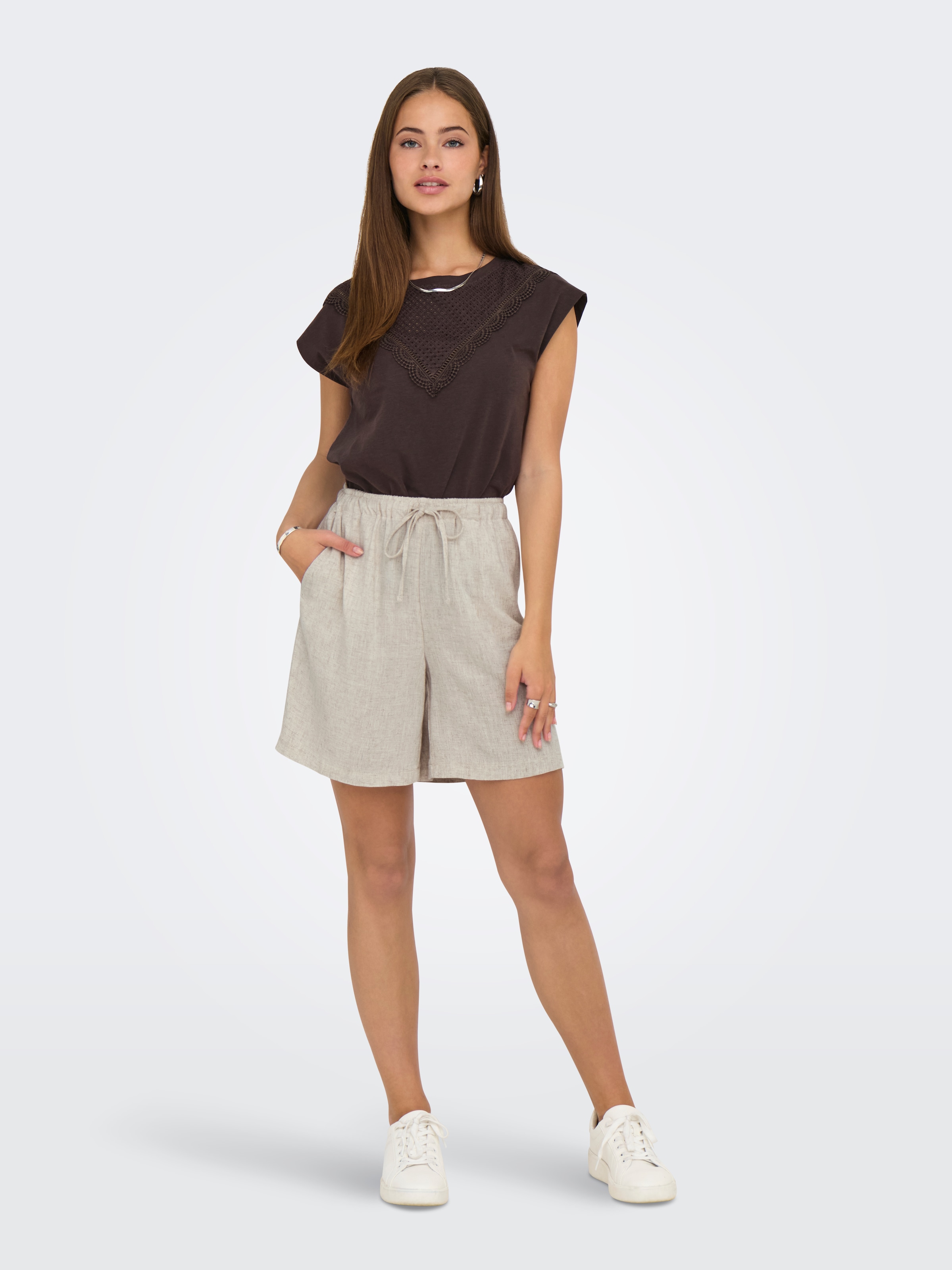 ONLY Shorts »ONLSIESTA MW PULL-UP LINEN BL SHORTS OS«, mit Leinen