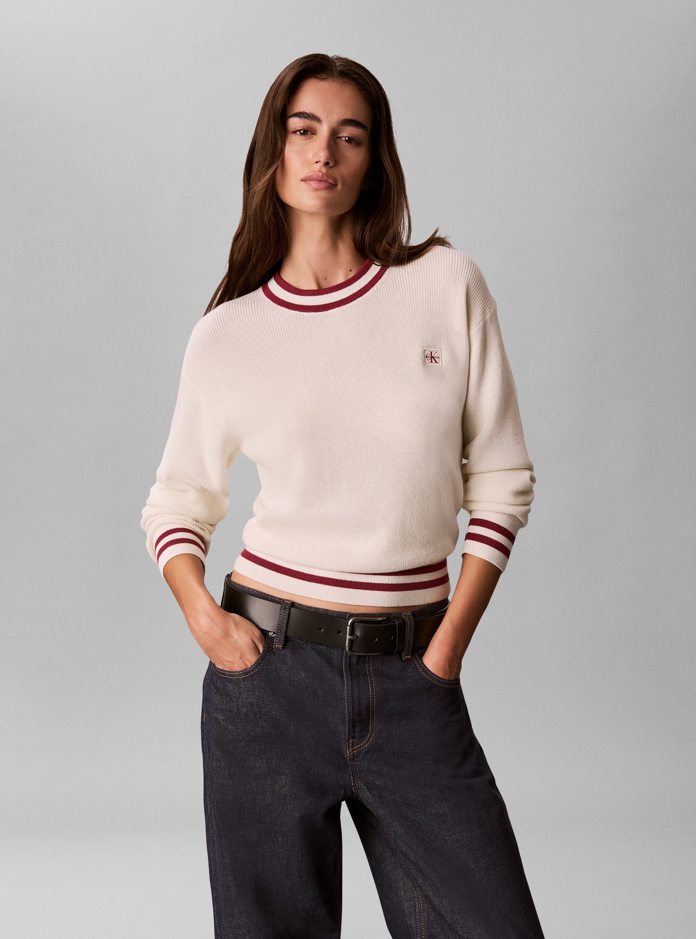 Calvin Klein Jeans Rundhalspullover "WOVEN LABEL CREWNECK SWEATER" Regular fit mit Rundhalsausschnitt
