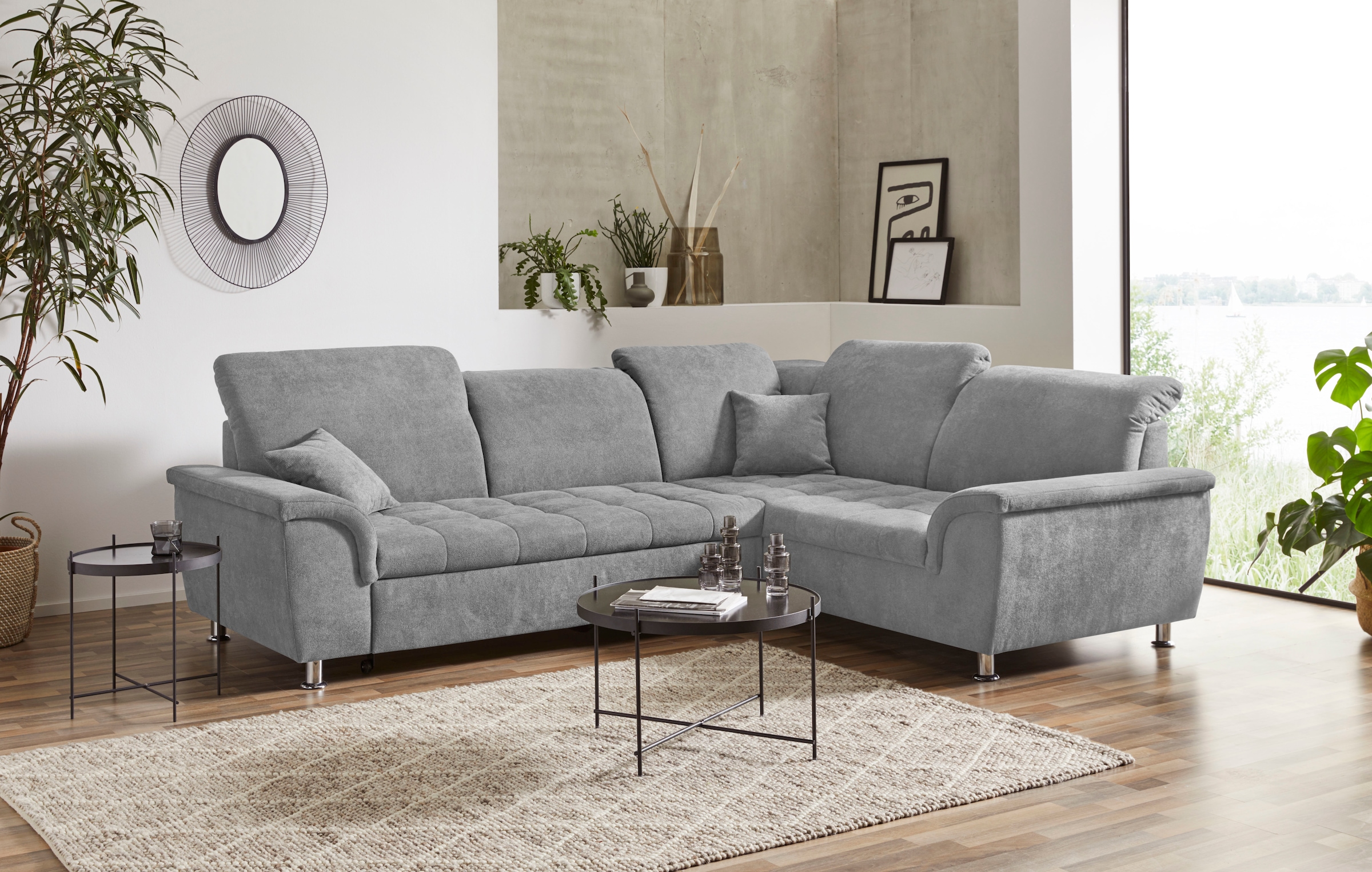 DOMO collection Ecksofa "FRANZI zeitlos und elegant, moderne Sitzheftung, L-Form" wahlweise mit Kopfteilverstellung (dann Breite: 275 cm)