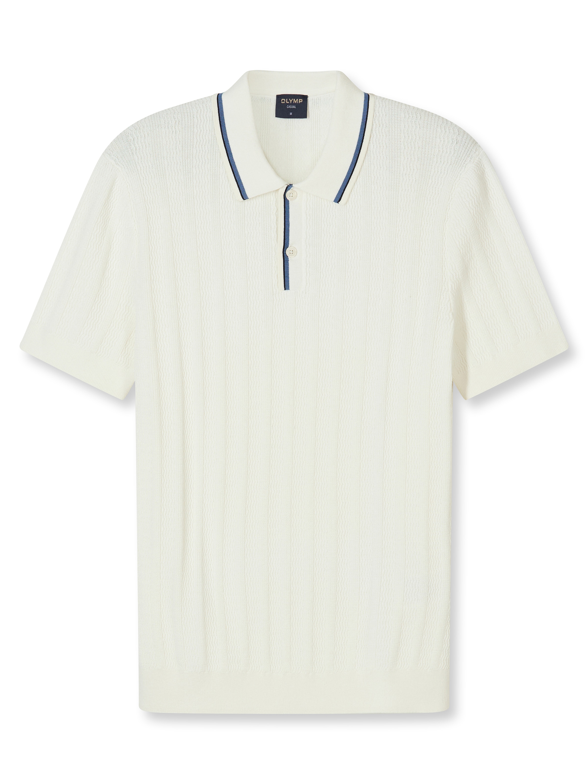 OLYMP Kurzarmshirt mit Flecht-Muster und Polokragen, Strick
