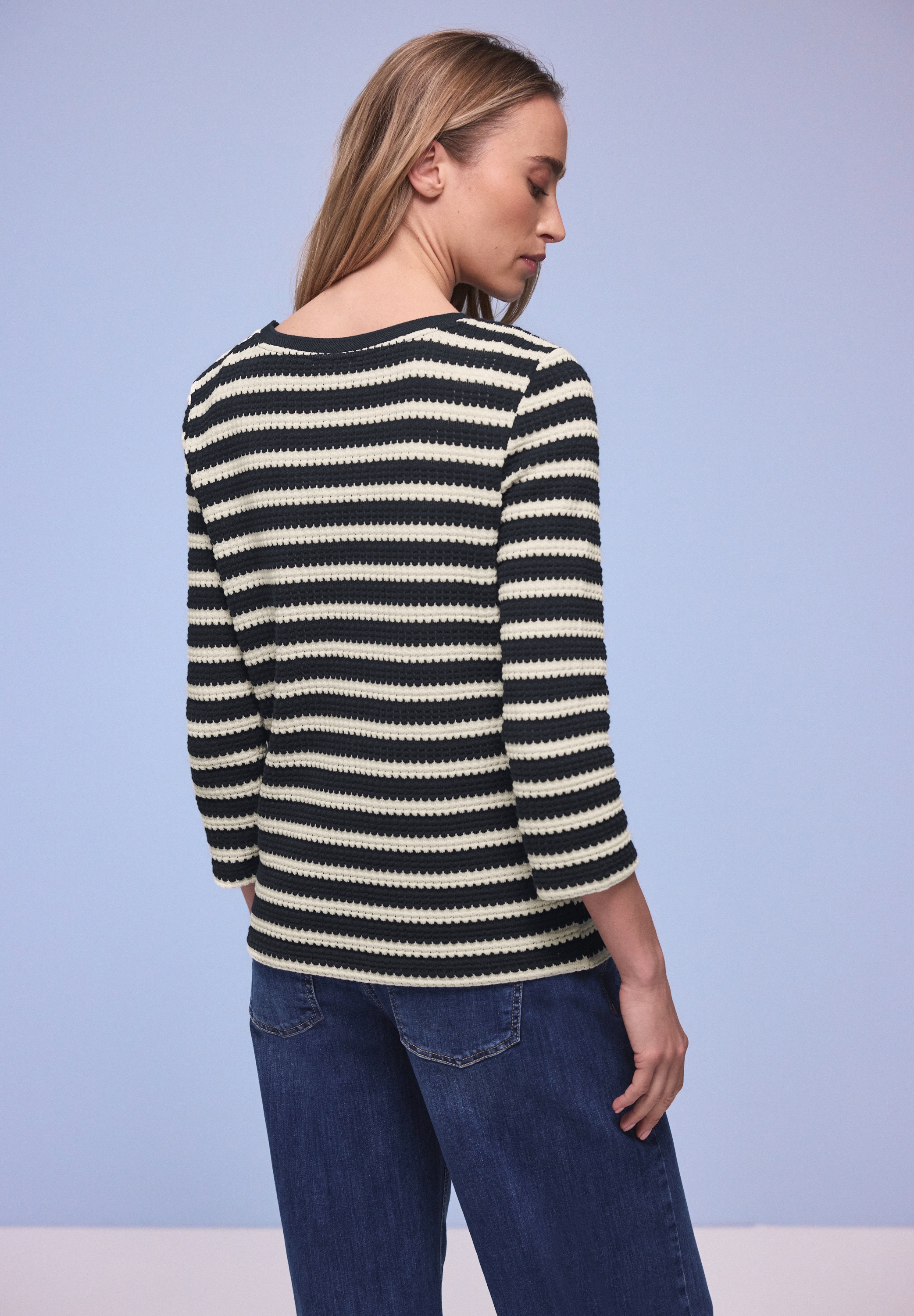 STREET ONE 3/4-Arm-Shirt Strick-Look Shirt mit Streifenmuster günstig online kaufen