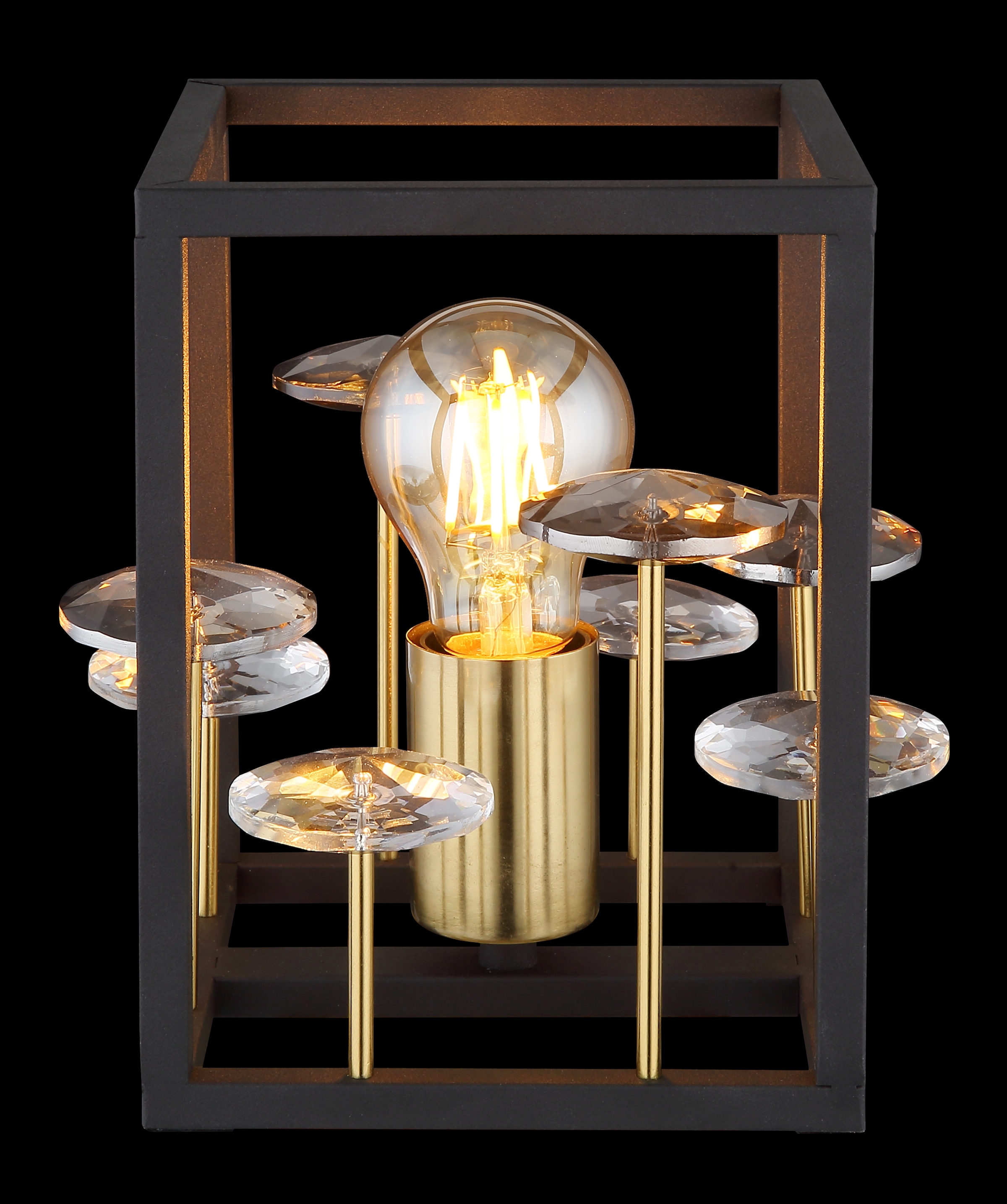 GLOBO LIGHTING Tischleuchte »LISBON«, Leuchtmittel E27 | ohne Leuchtmittel, Tischlampe/Kristalle rauchfarben/Metall/Wohnzimmer/Flur