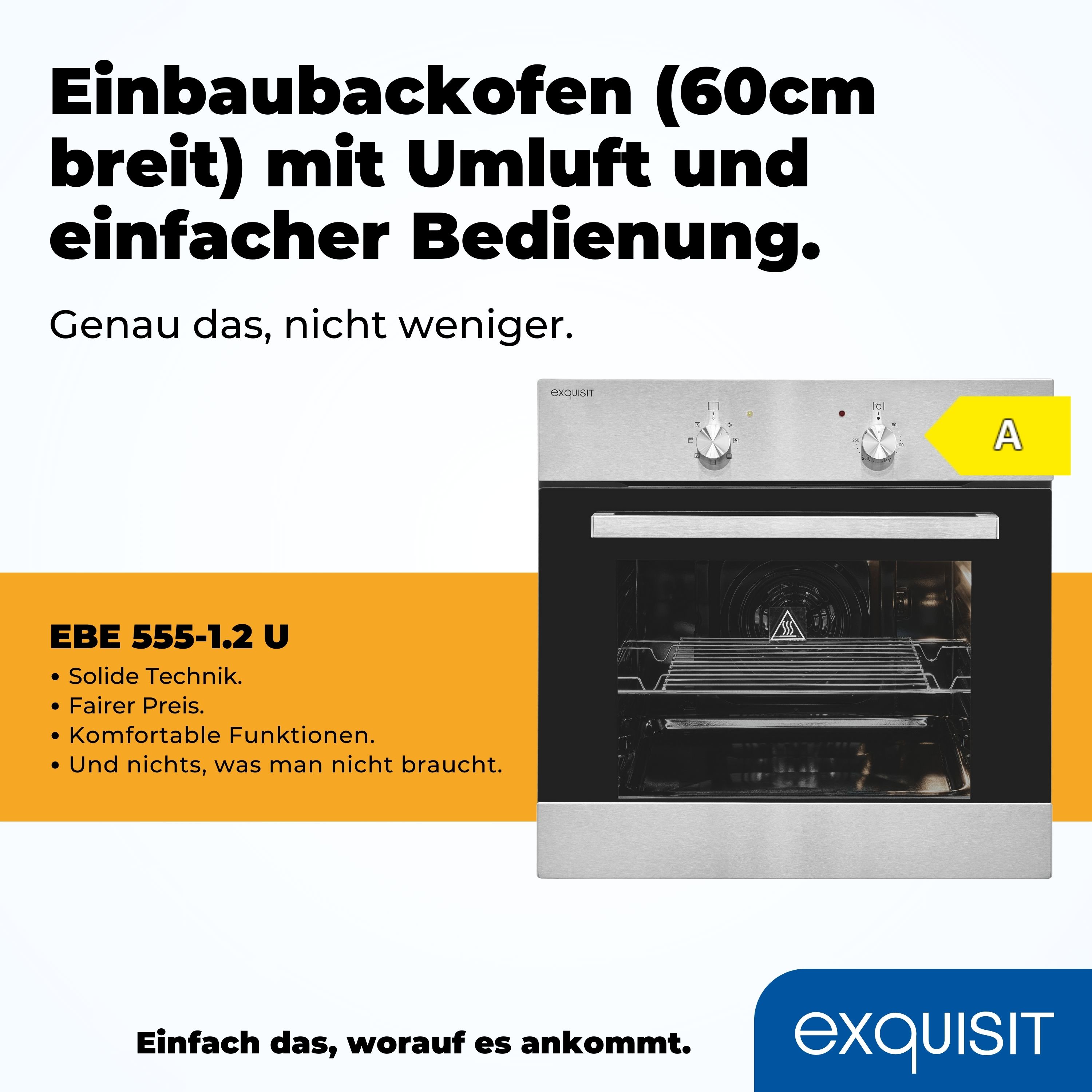 Thumbnail - exquisit Einbaubackofen "EBE 555-1.2 U" Ideal für den Alltag – Backen, Grillen und Aufläufe leicht gemacht