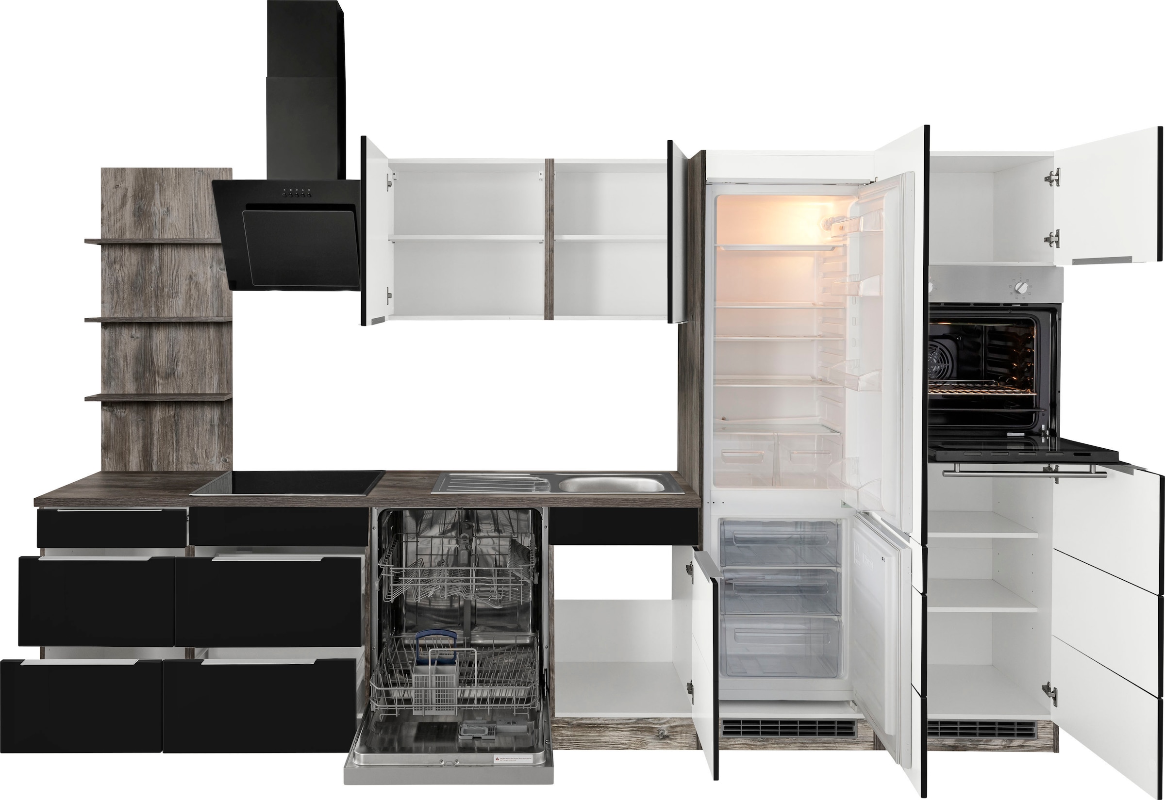 KOCHSTATION Küchenzeile »KS-Brindisi Breite 340 cm«, wahlweise mit E-Geräten und Induktion, mit MDF-Fronten und Regal