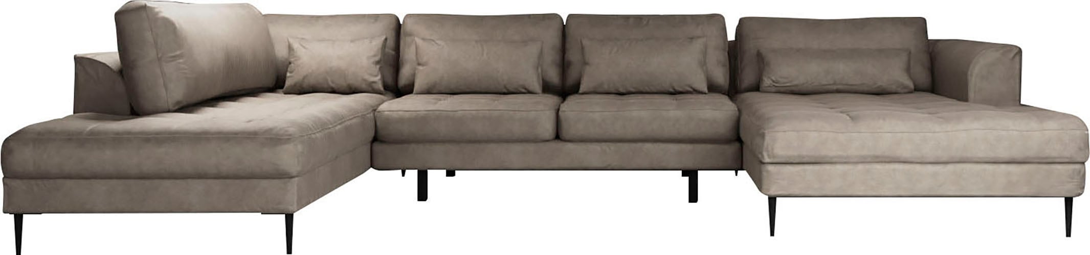 TRENDMANUFAKTUR Wohnlandschaft »Luzi, gemütliches Sofa mit extra viel Platz, U-Form, viele Kissen«, Designsofa mit tollem Sitzkomfort, Metallfüße schwarz, Breite 361 cm