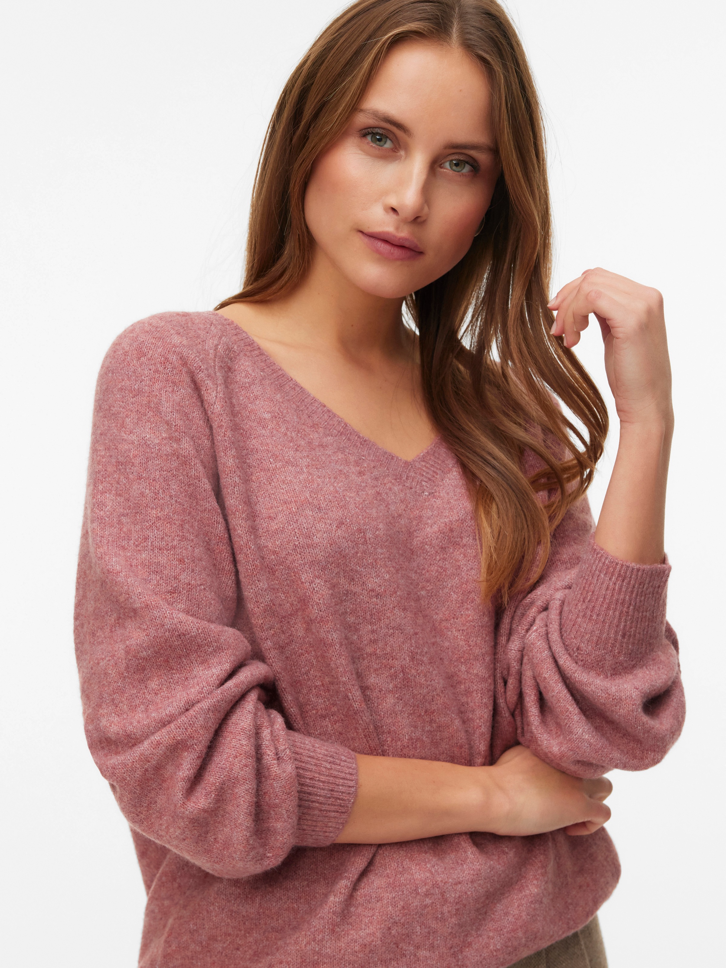 Vero Moda V-Ausschnitt-Pullover "VMLEAF LS LONG V-NECK PULLOVER" günstig online kaufen