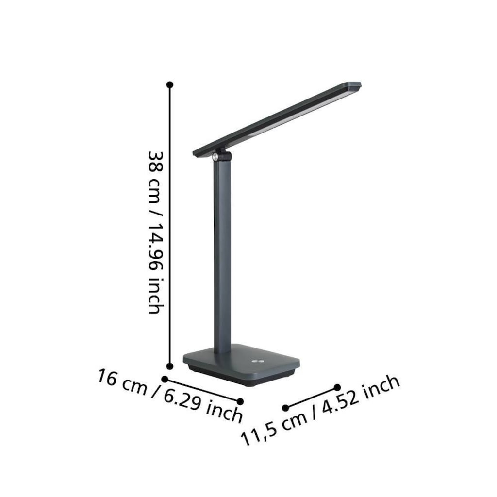 EGLO Tischleuchte »INIESTA«, 1 flammig-flammig, Nachttischlampe touch dimmbar, USB Ladefunktion, Grau und Schwarz