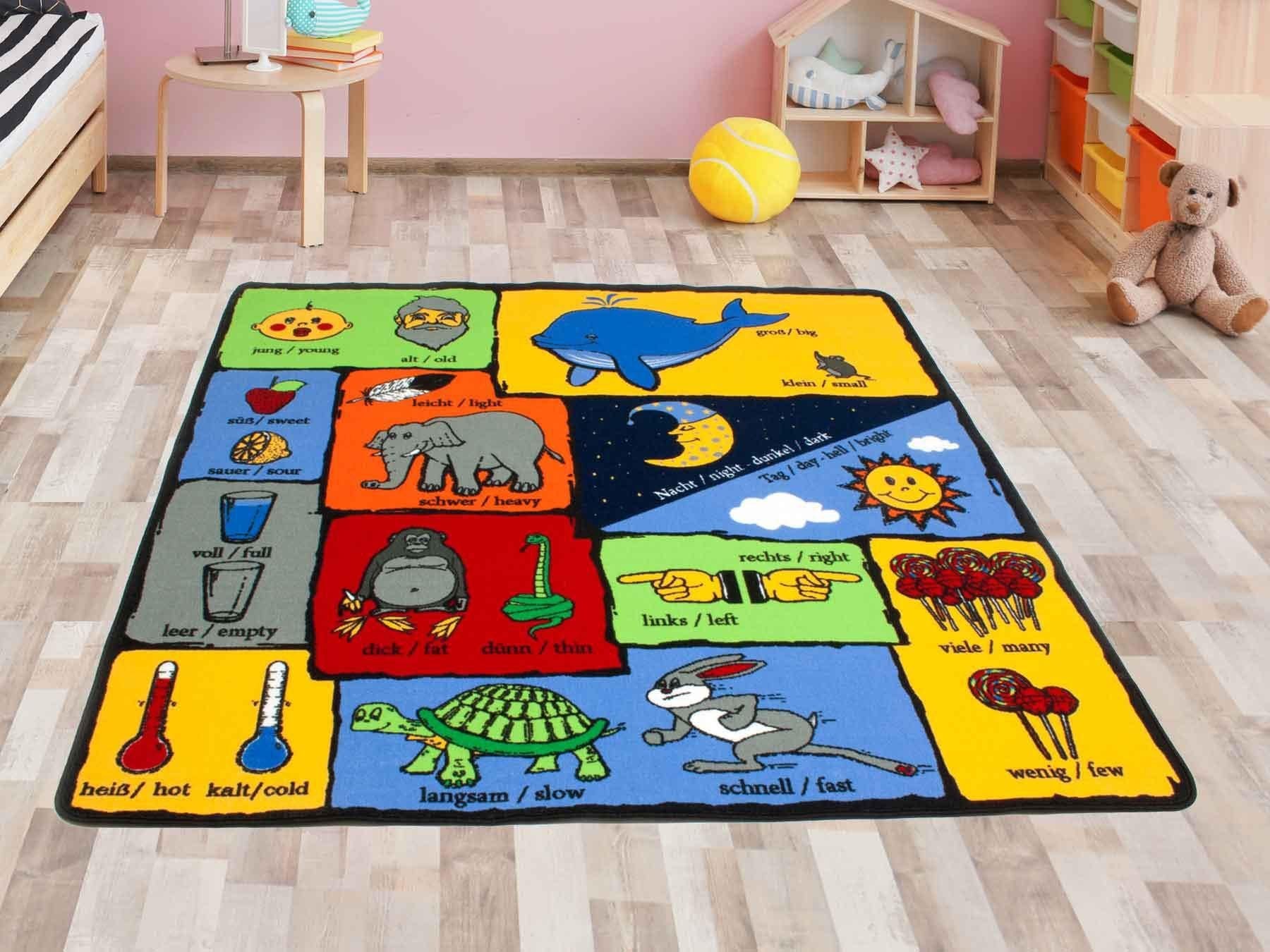Primaflor-Ideen in Textil Kinderteppich »GEGENSÄTZE«, rechteckig, Spiel- und Lernteppich, Gegensätze lernen, Kinderzimmer