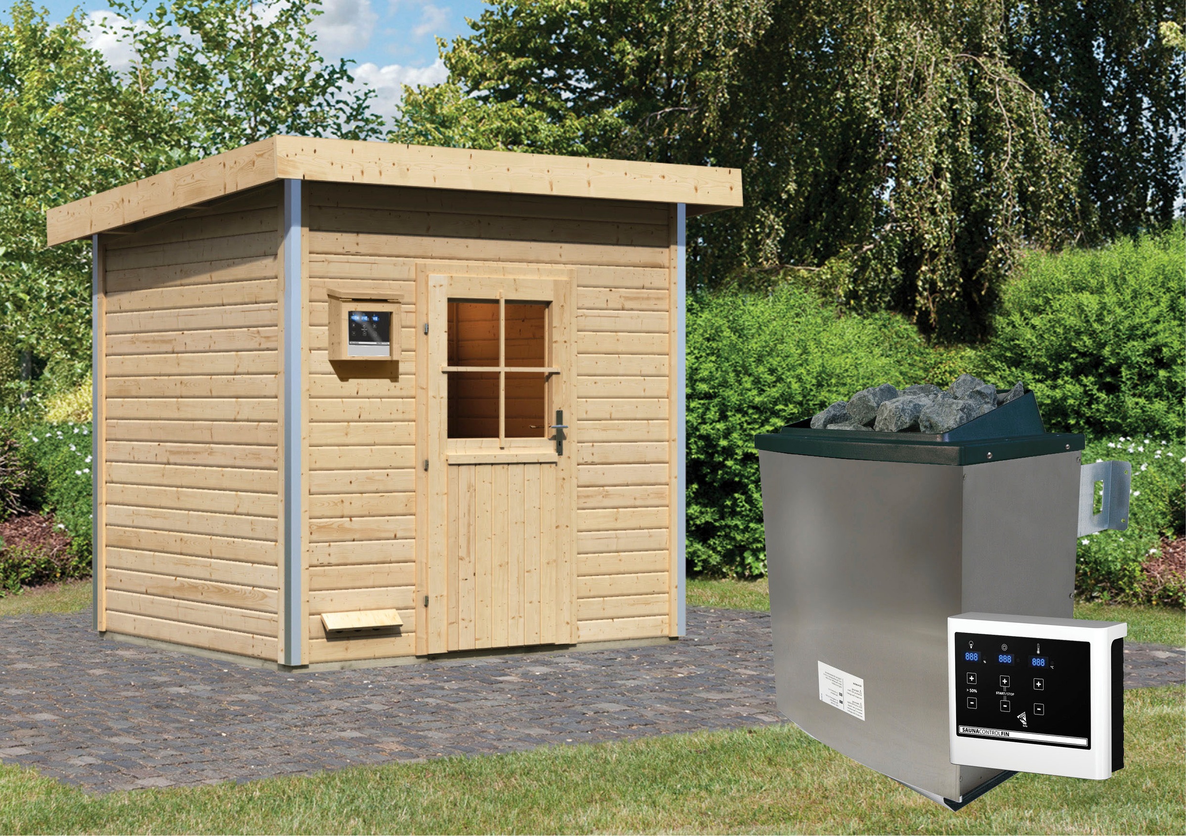 Karibu Saunahaus »Ralf«, klassiche Tür, Ofen 9 KW externe Strg Easy