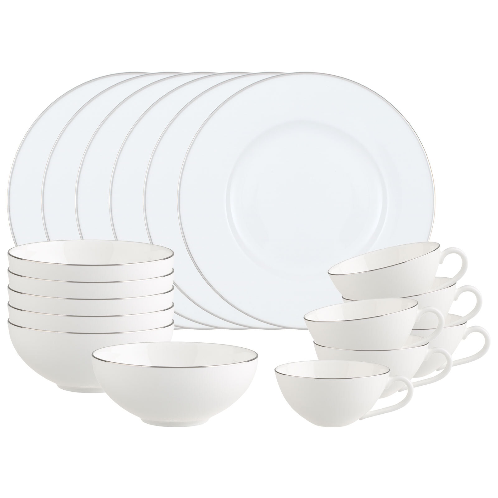 Villeroy & Boch Geschirr-Set "Frühstücks-Set Anmut Platinum No. 1 18er Set weiß" Spülmaschinenfest