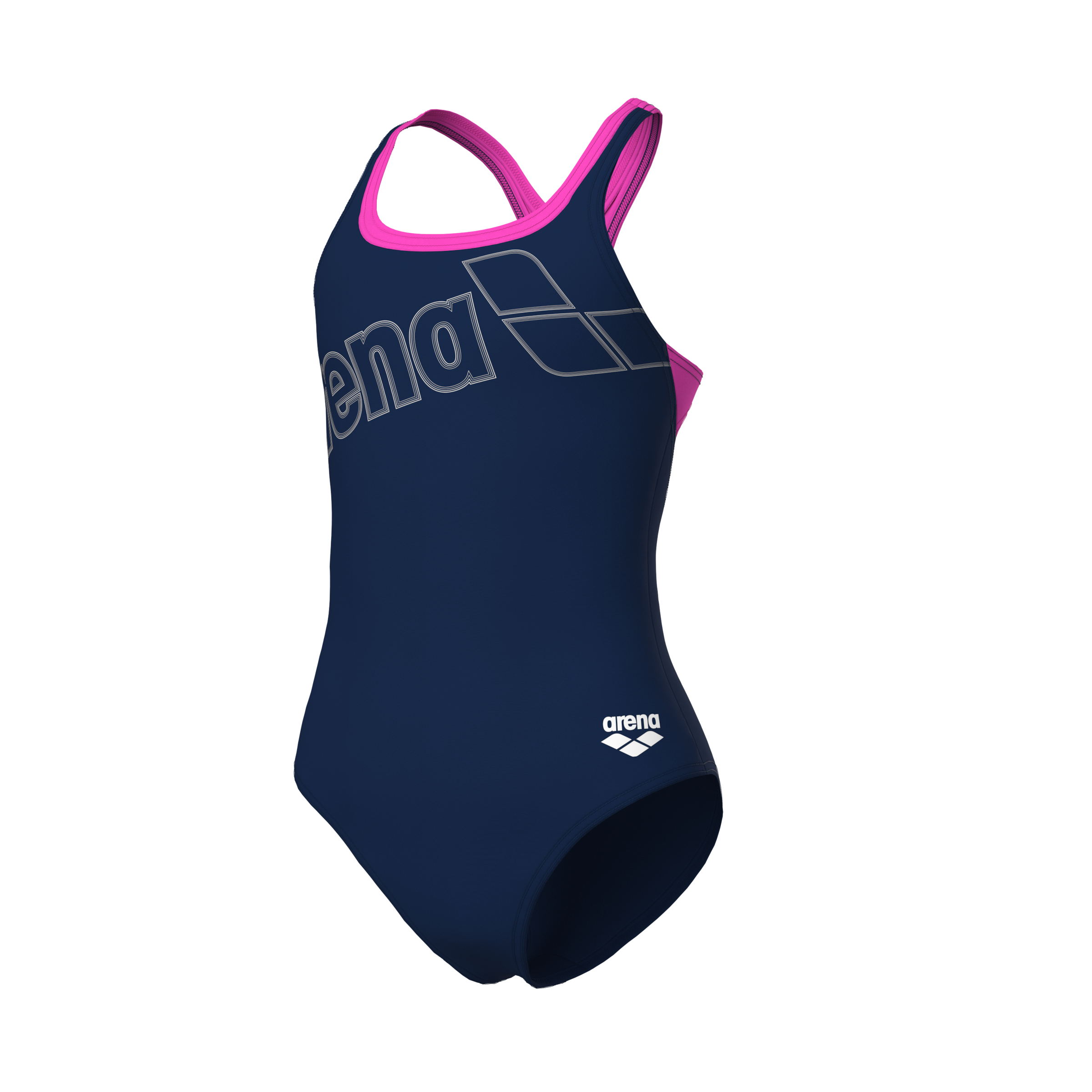 ARENA Mädchen Badeanzug "GIRL'S ARENA LOGO SWIMSUIT SWIM PRO"navy, shocking pink, Gr. 140, Obermaterial: 100% Polyester, Badeanzüge, Badeanzug,
