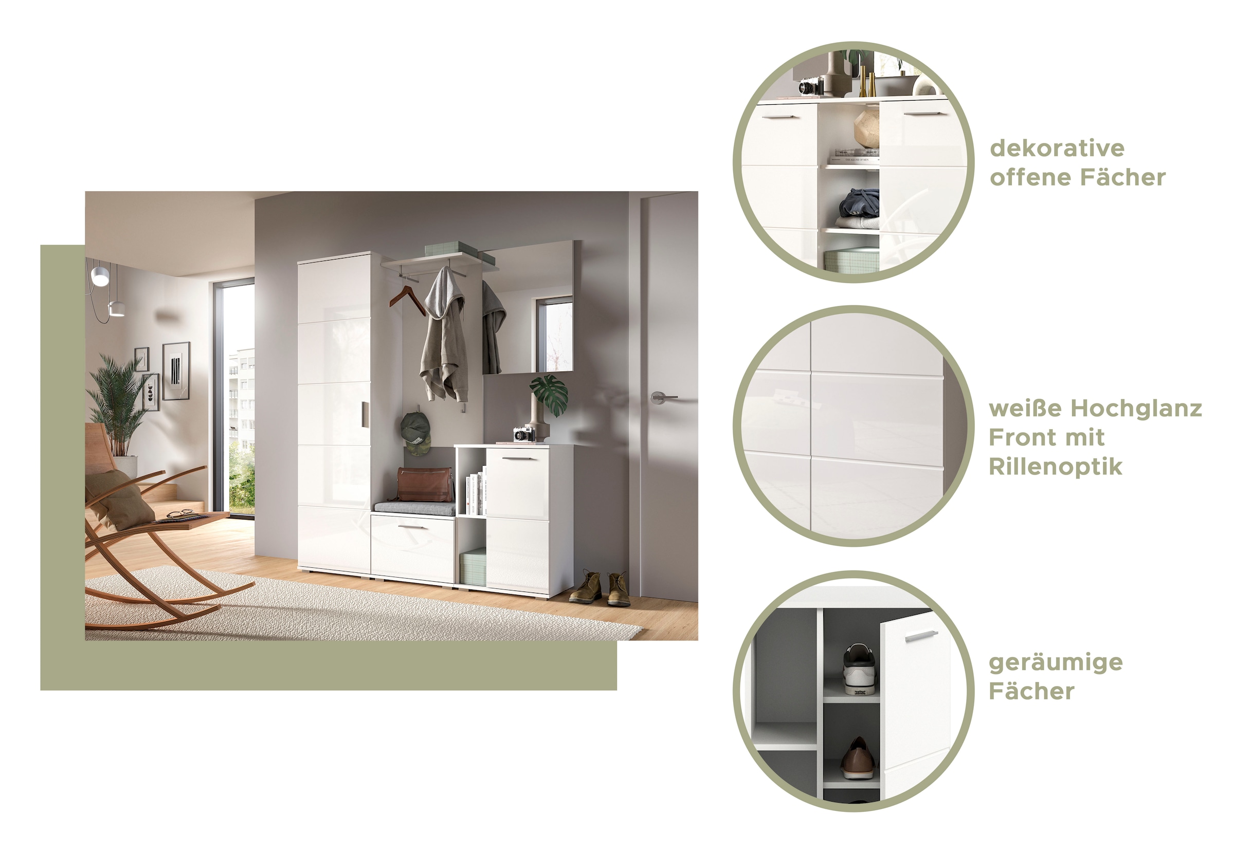 INOSIGN Garderobenschrank »Valge, Höhe 191 cm, 1 Tür, 2 feste Böden, ausziehbare Kleiderstange«, Hochschrank, Stauraumschrank, Schrank, Flurschrank, Dielenschrank