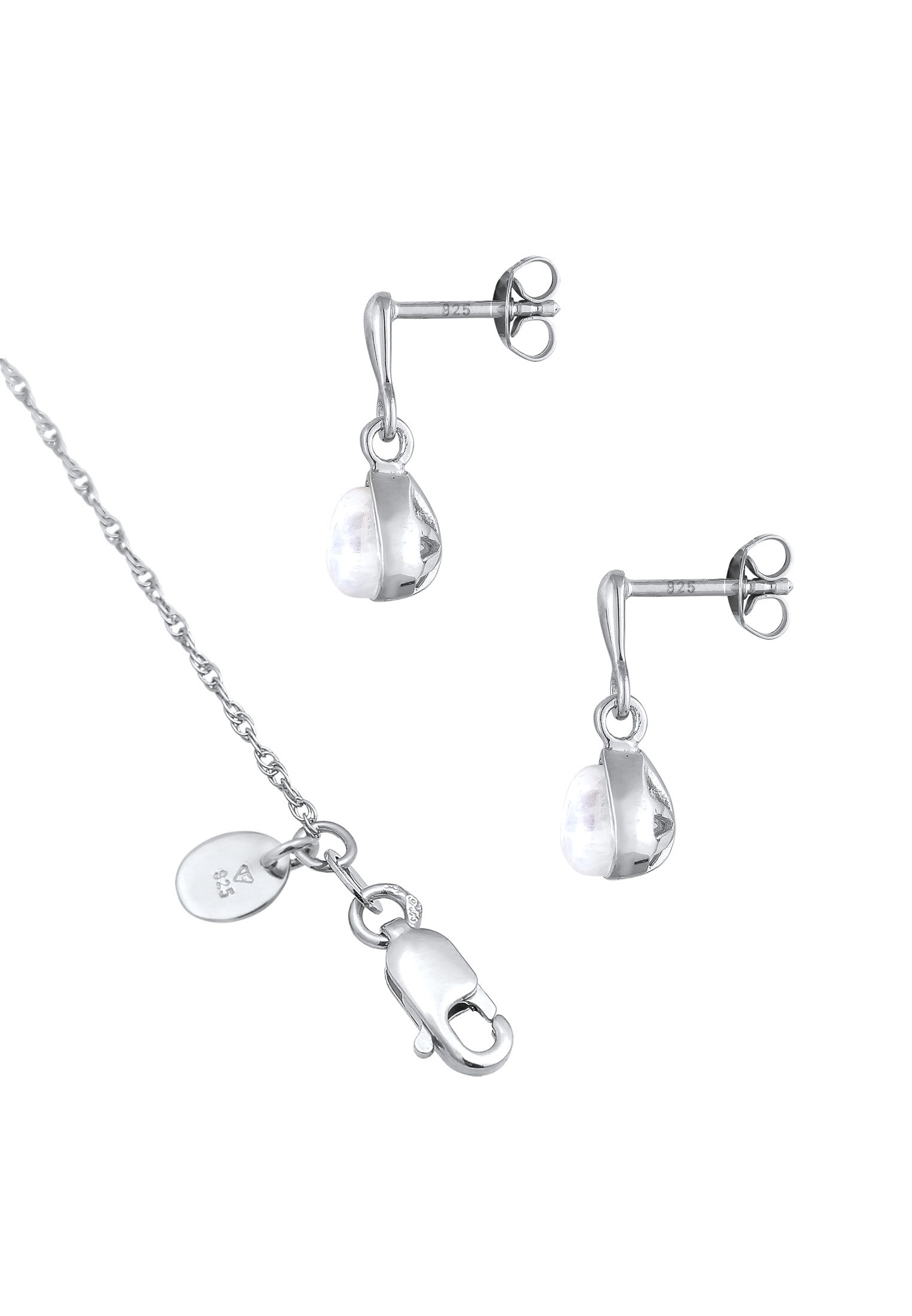 Elli Premium Schmuckset »Mondstein Tropfen Kette Ohrhänger 925 Silber«