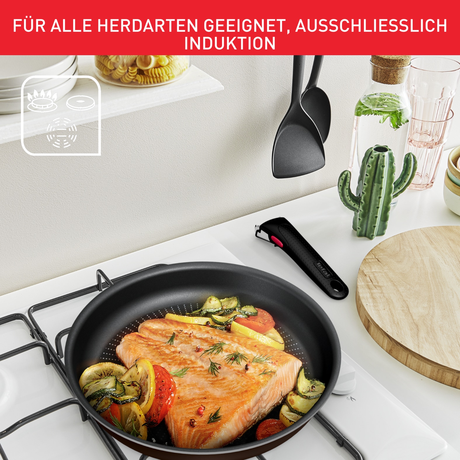 Tefal Topf-Set »L15890 Ingenio XL Force, Topfset nicht induktionsgeeignet«, Aluminium, (Set, 4 tlg., je 1 Stielkasserolle Ø 16/18/20 cm, 1 abnehmbarer Griff), Antihaftversiegelung, Thermo-Signal bei idealer Brattemperatur