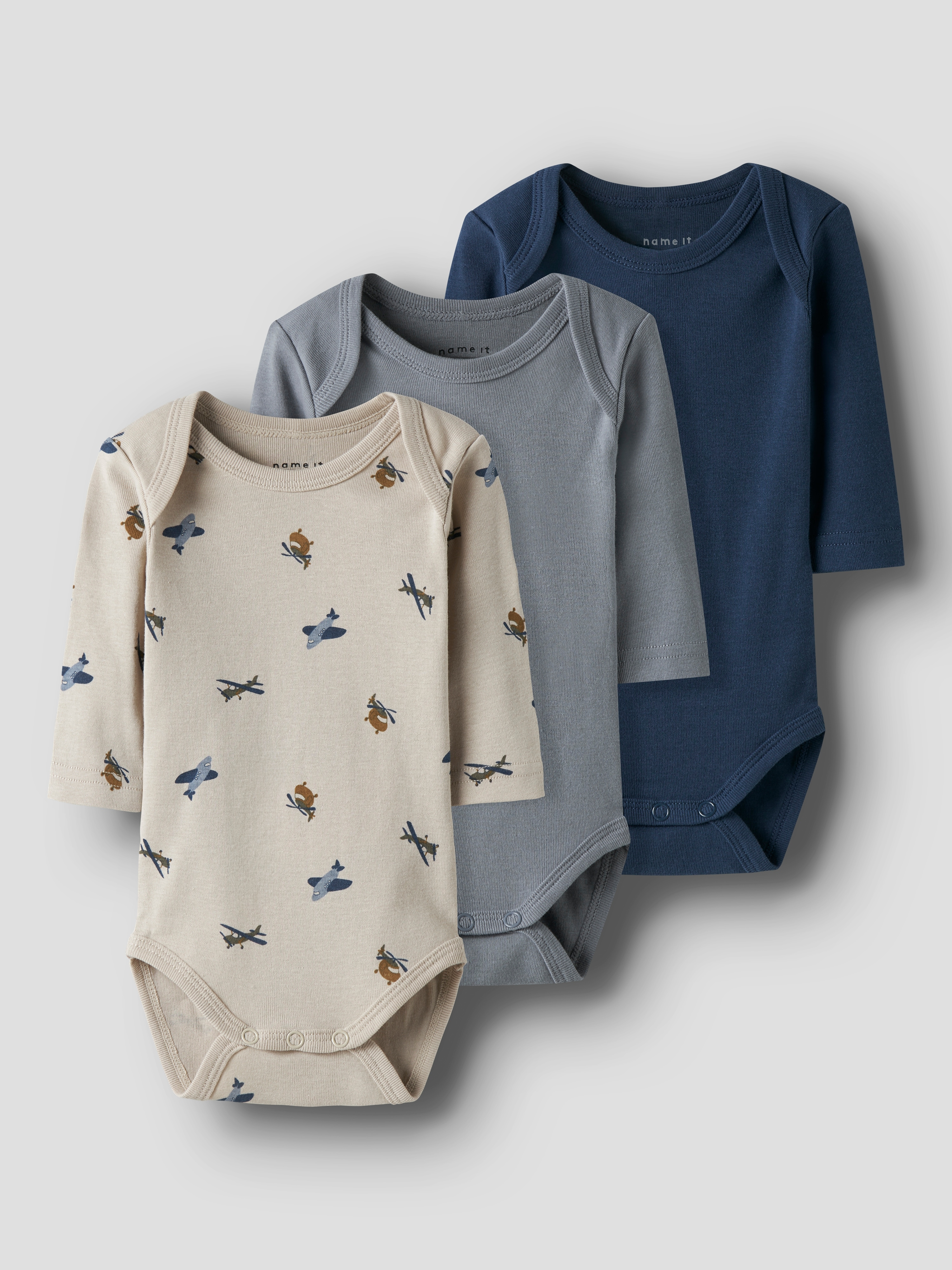 NAME IT Jungen Schlafoverall "NBMBODY 3P LS AIRPLANE NOOS", Gr. 50, blau, Jersey, Obermaterial: 100% Baumwolle, unifarben, Overalls