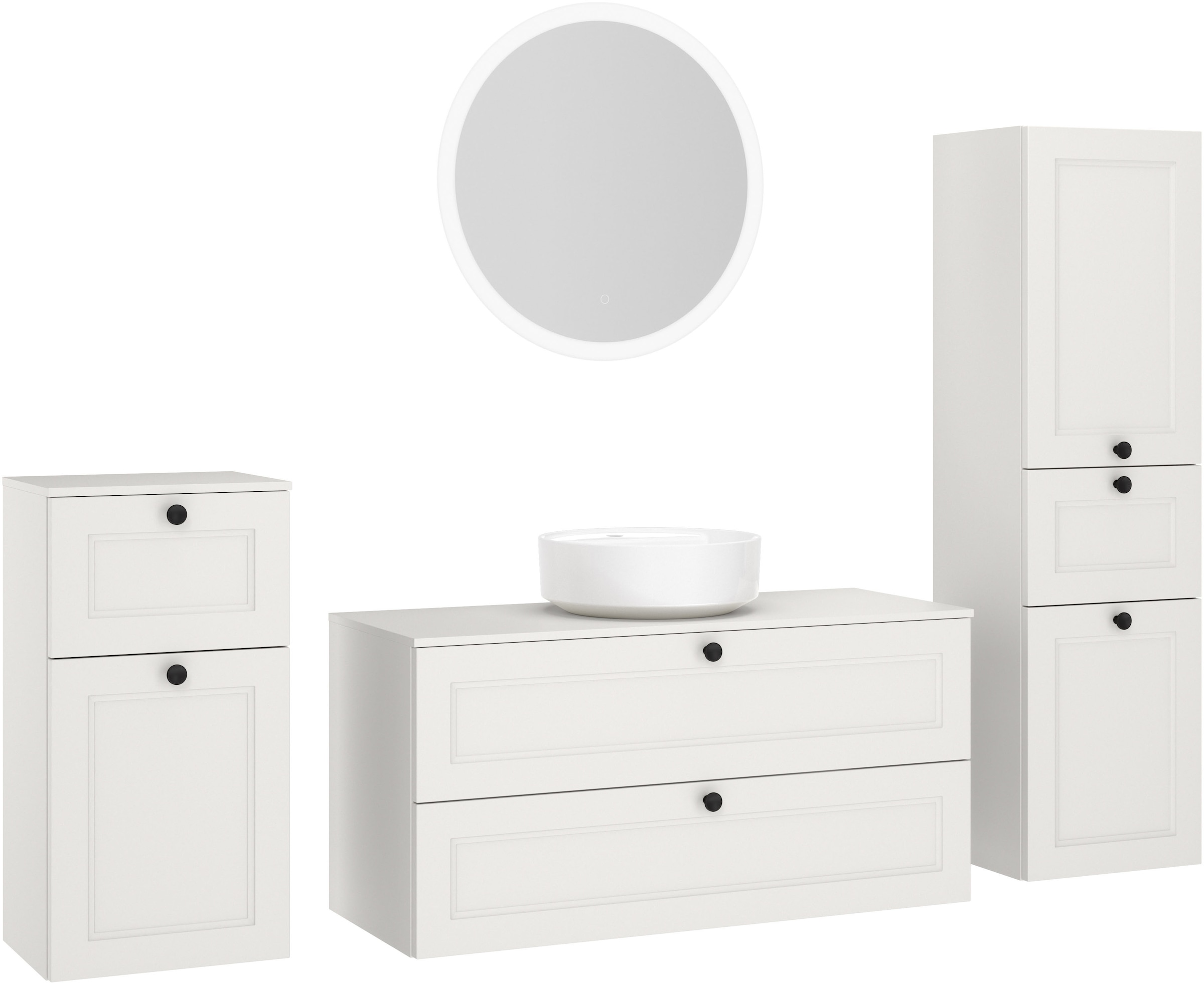 nobilia "Cascada" Set, inkl. Aufsatzwaschbecken und beleuchtetem Spiegel mit Touch-Sensor, 4 Stk. tlg.